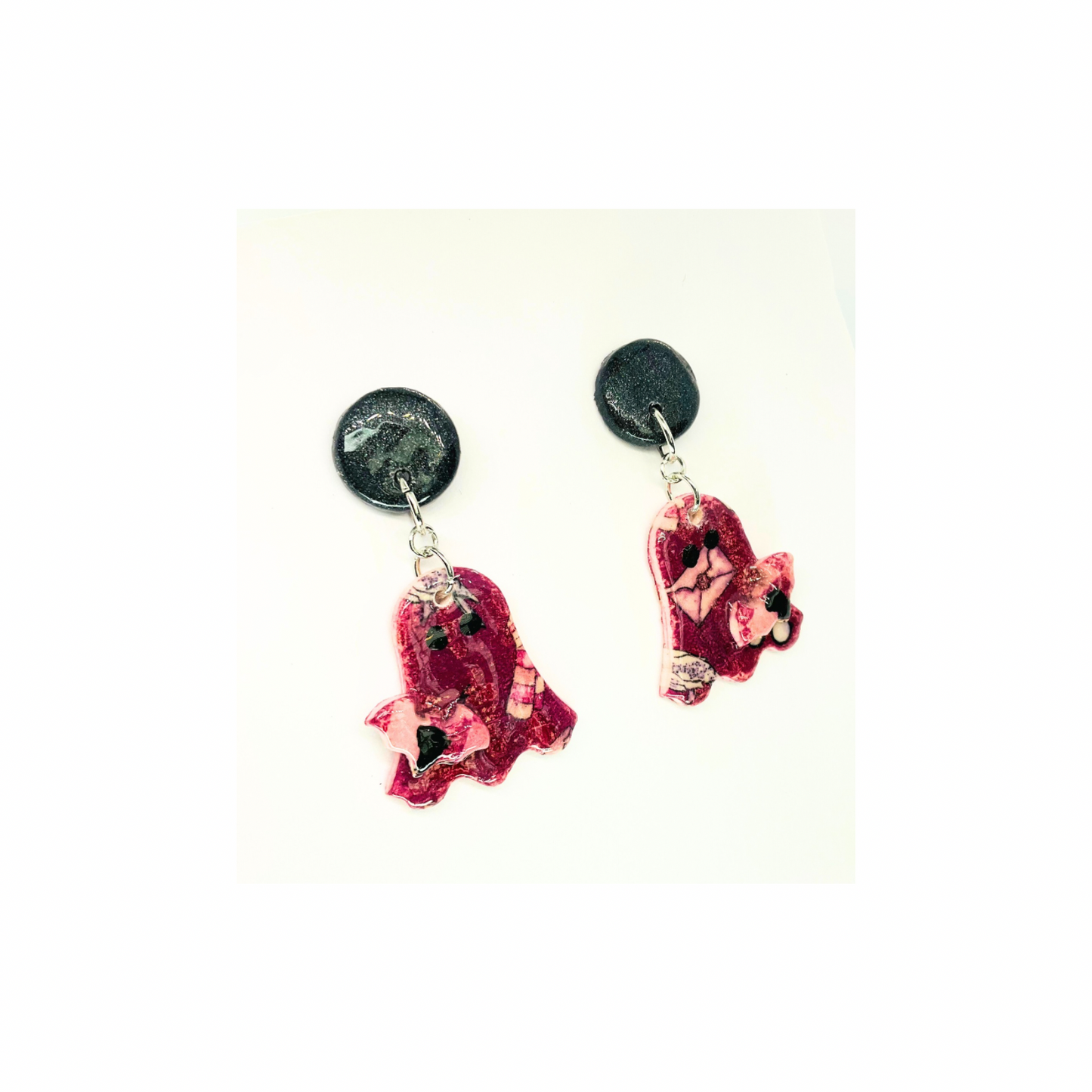 Wizard Collection Ghost Dangle with Bat Stud Earrings for Female - Pink Design with Bat
