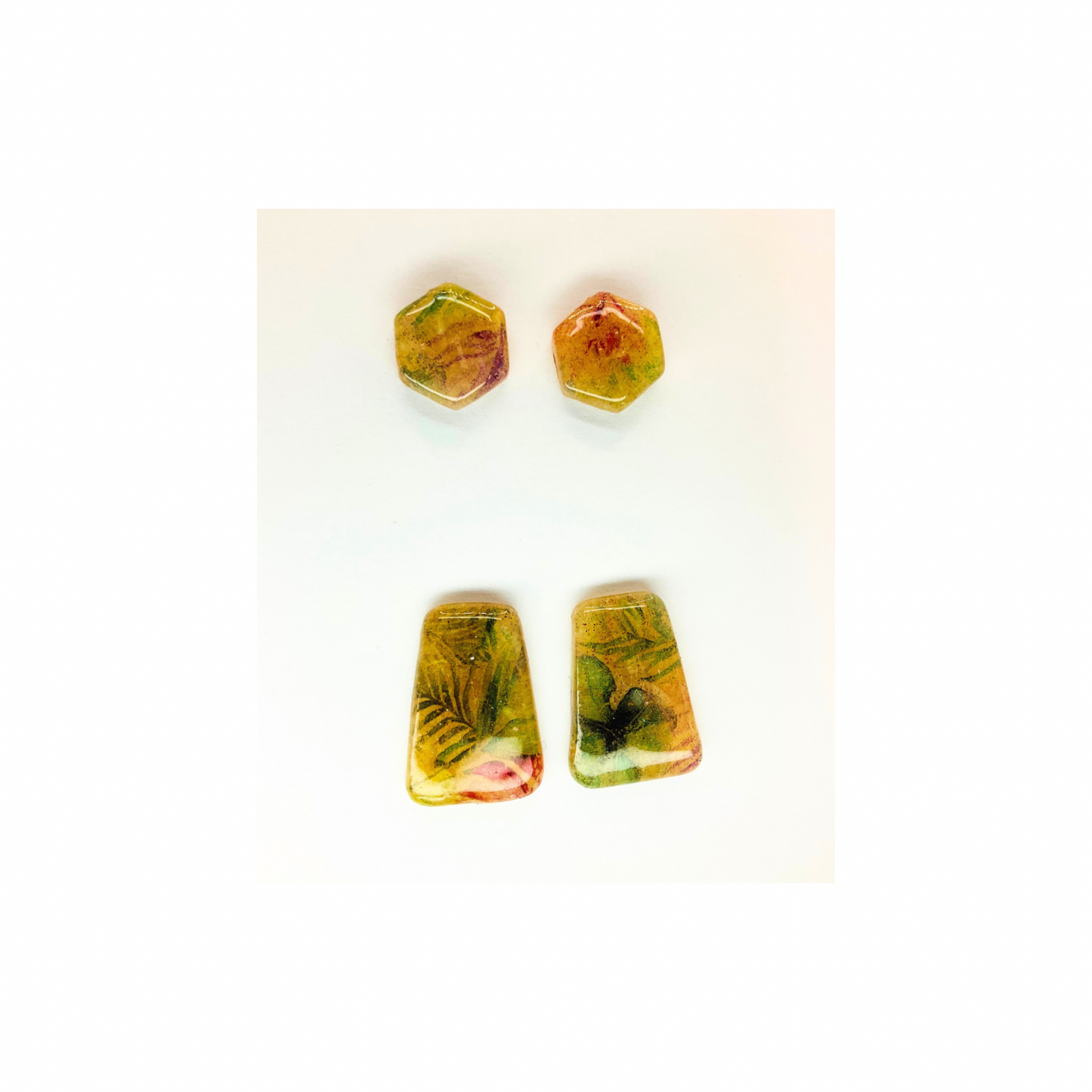 Translucent Stud with Floral Transfer Earrings