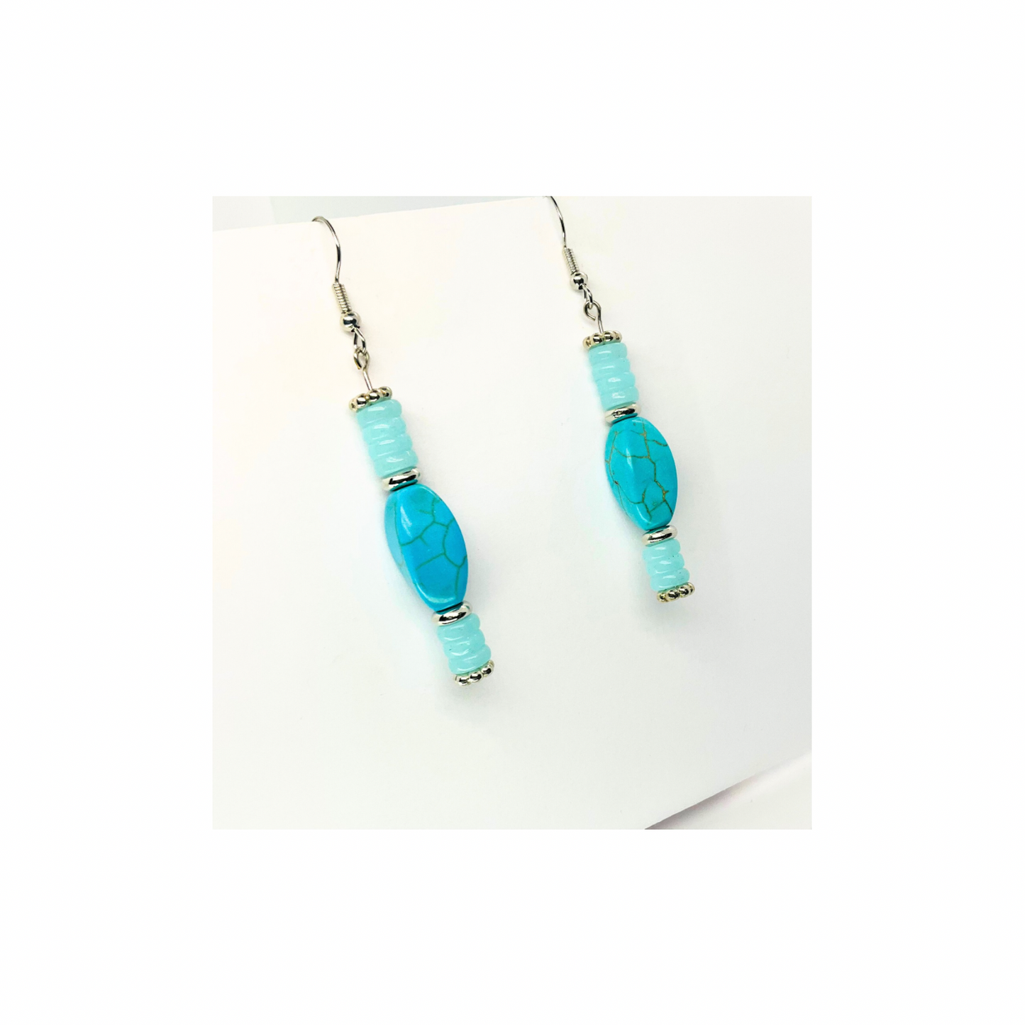 Howlite Turquoise Collection Dangle Earring - Light Blue Beaded Design Earrings