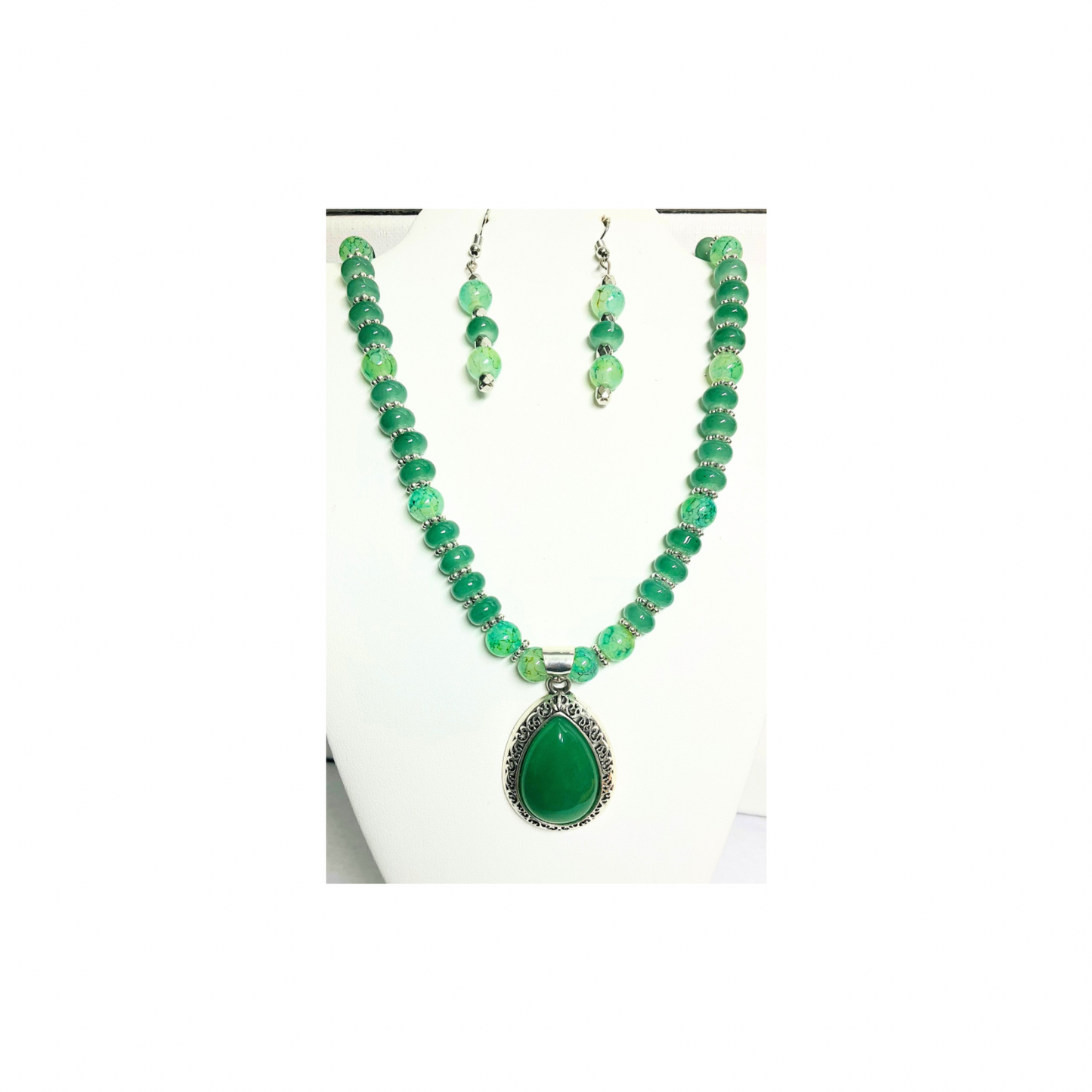 Peridot Green Beaded Necklace and Dangle Earring Set