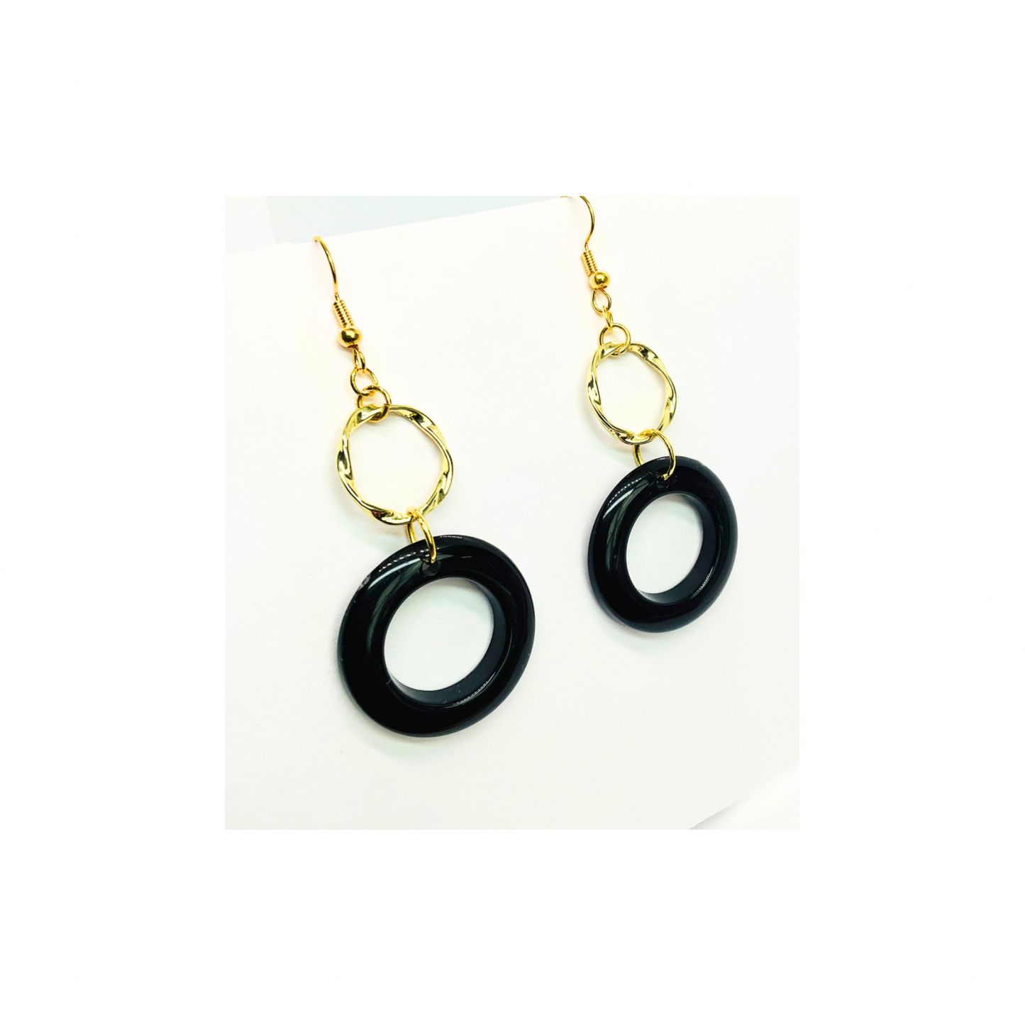 Eclipse Collection Black and Gold Circle Earrings - Elegant Minimalist Design for Women's Fashion Jewelry