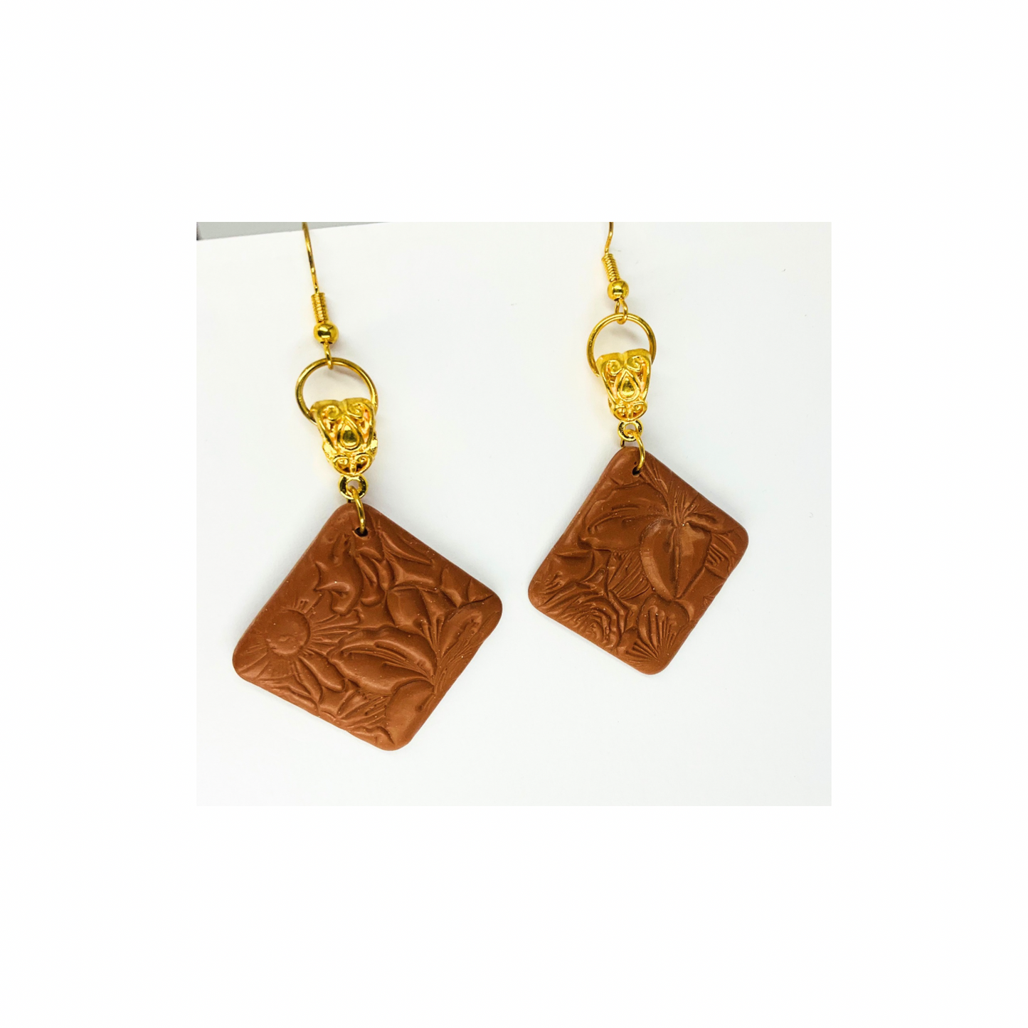 Leather Look Bronze Square Dangle with Gold Earring | Crafting By BB