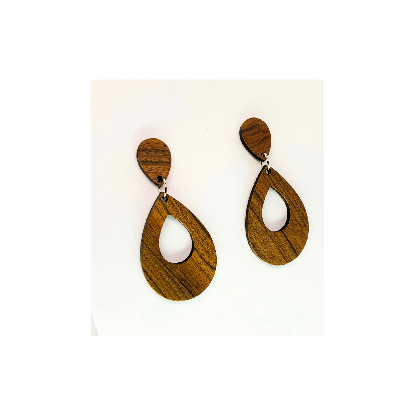 Boho Wood Collection Teardrop Stud Dangle Earrings - Wooden Design with Teardrop Shape for Boho Style Jewelry