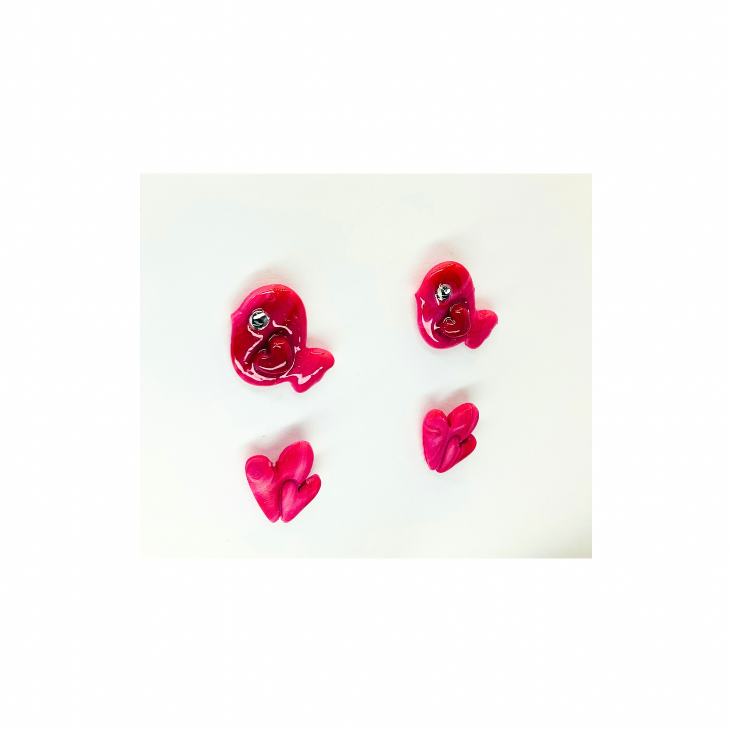 Pink Birdie and Pink Heart Stud Earrings-Crafting By BB