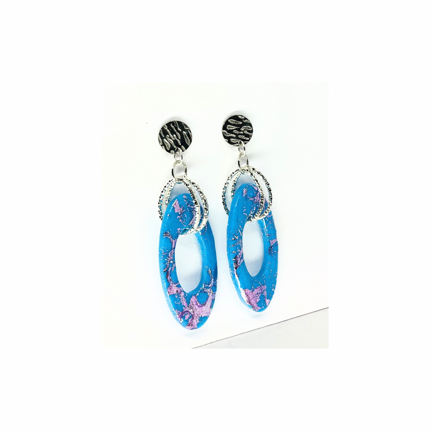 Azure Blue Dangle with Round Silver Stud Earring-Crafting By BB