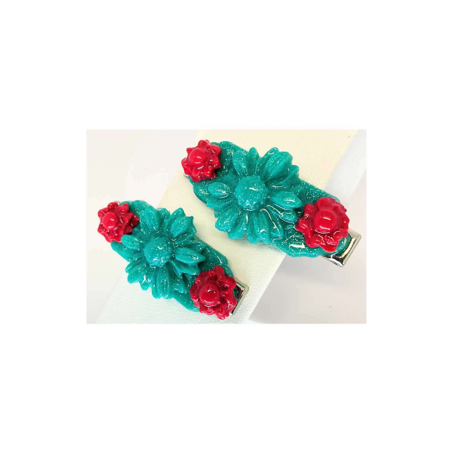 Green and Hot Pink Flower 1.5 Inch Hair Clip-Crafting By BB