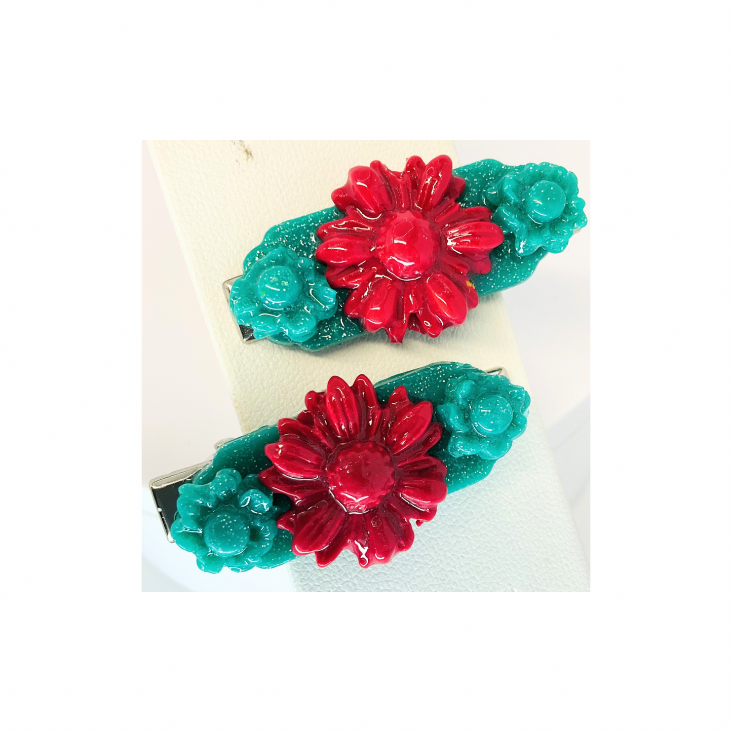 Hot Pink and Green 1.5 Inch Hair Clips-Crafting By BB