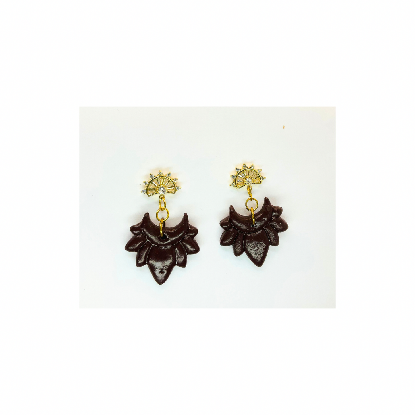 Brown Petal Shaped Dangle with Rhinestone Stud Earrings-Crafting By BB