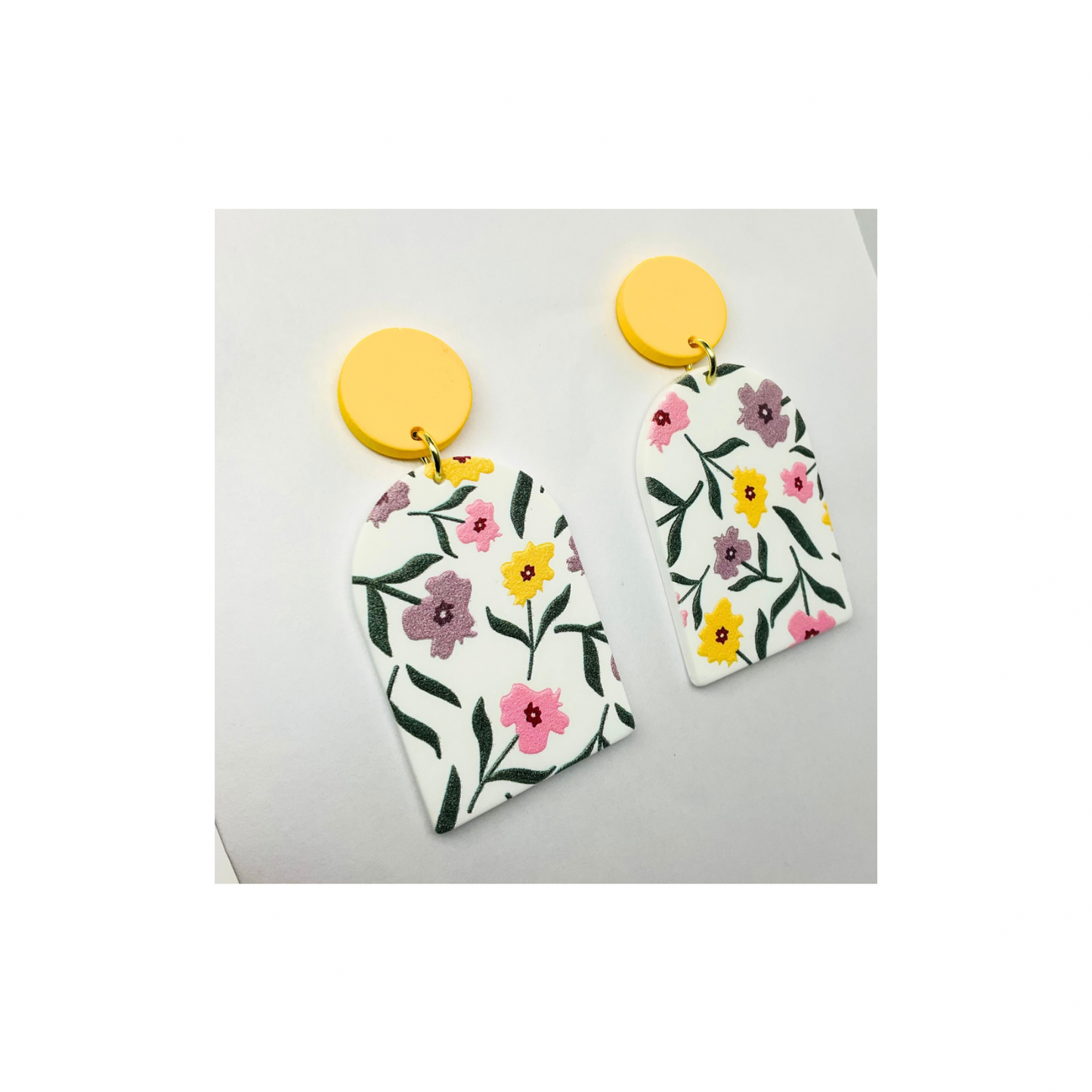 Yellow Floral Stud Dangle Earring
