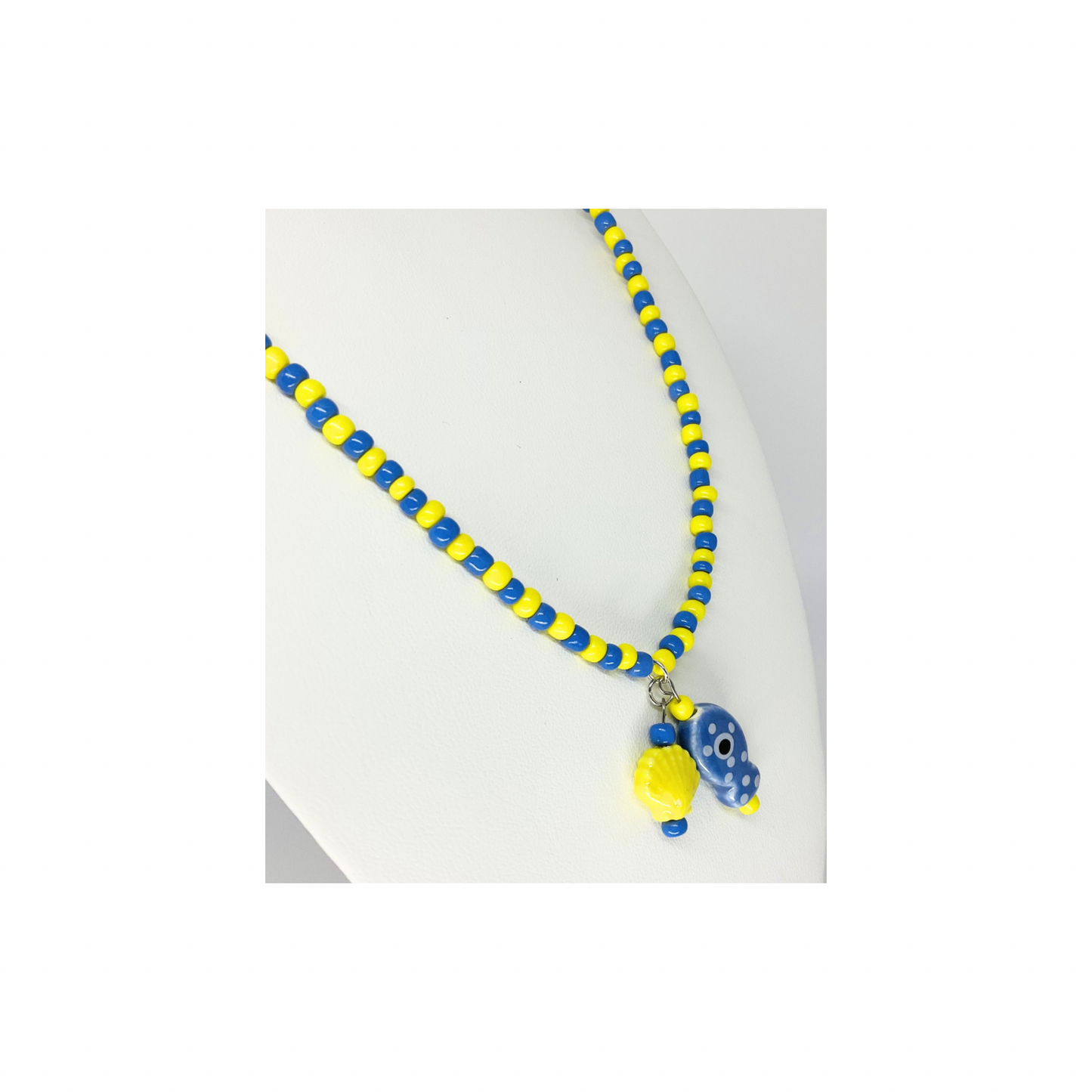 Yellow and Blue Seed Bead Fish Necklace | 17-inch | Crafting By BB