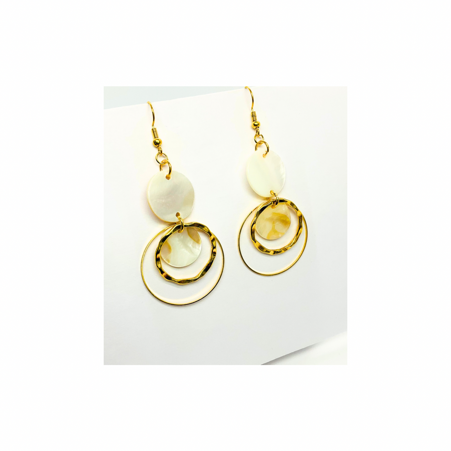 Spot Cream and Gold Collection Circle Dangle Earrings with Unique Design Elements