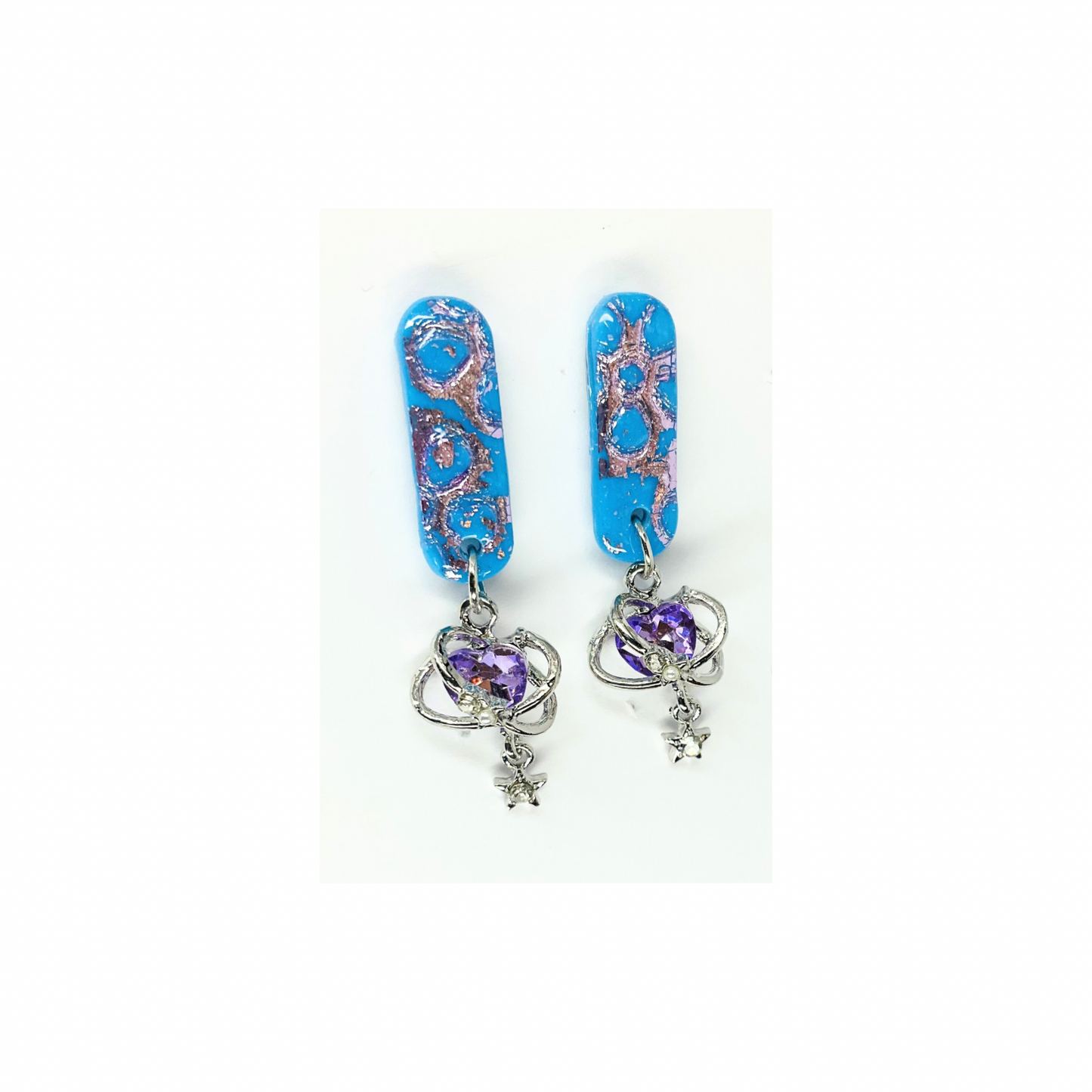 Azure Blue with Purple Stud Embellished by Charm Dangle Earring-Crafting By BB