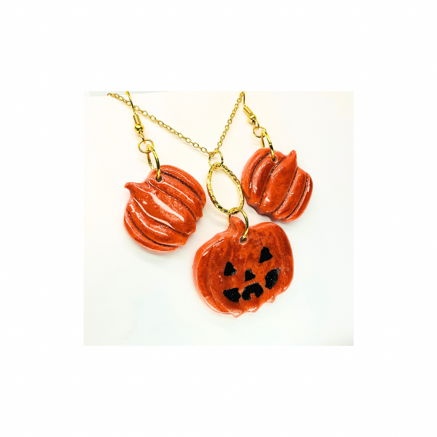 Fall Collection Pumpkin Jewelry Pendant and Dangle Earring Set for Autumn-Themed Events