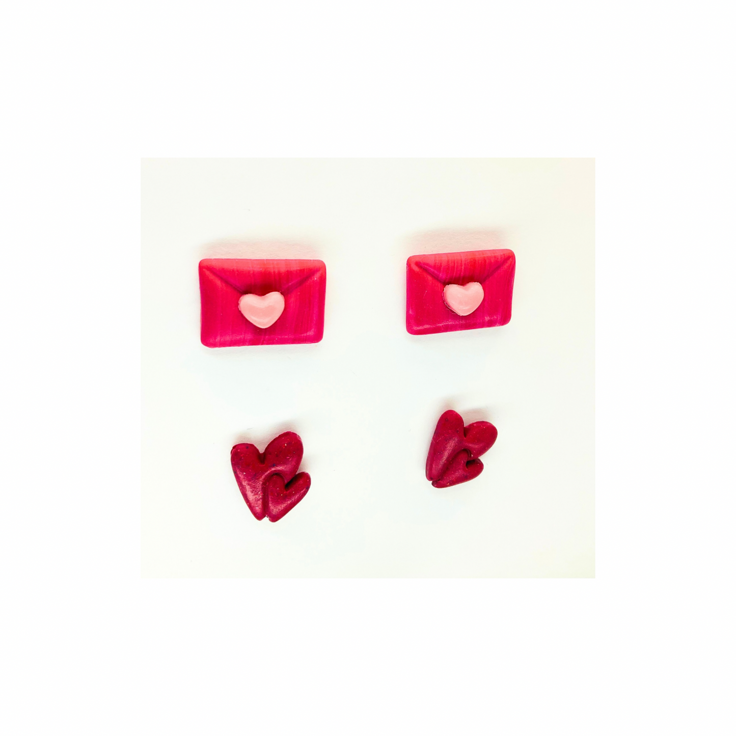 Pink Envelope and pink Double Heart Stud Earrings-Crafting By BB