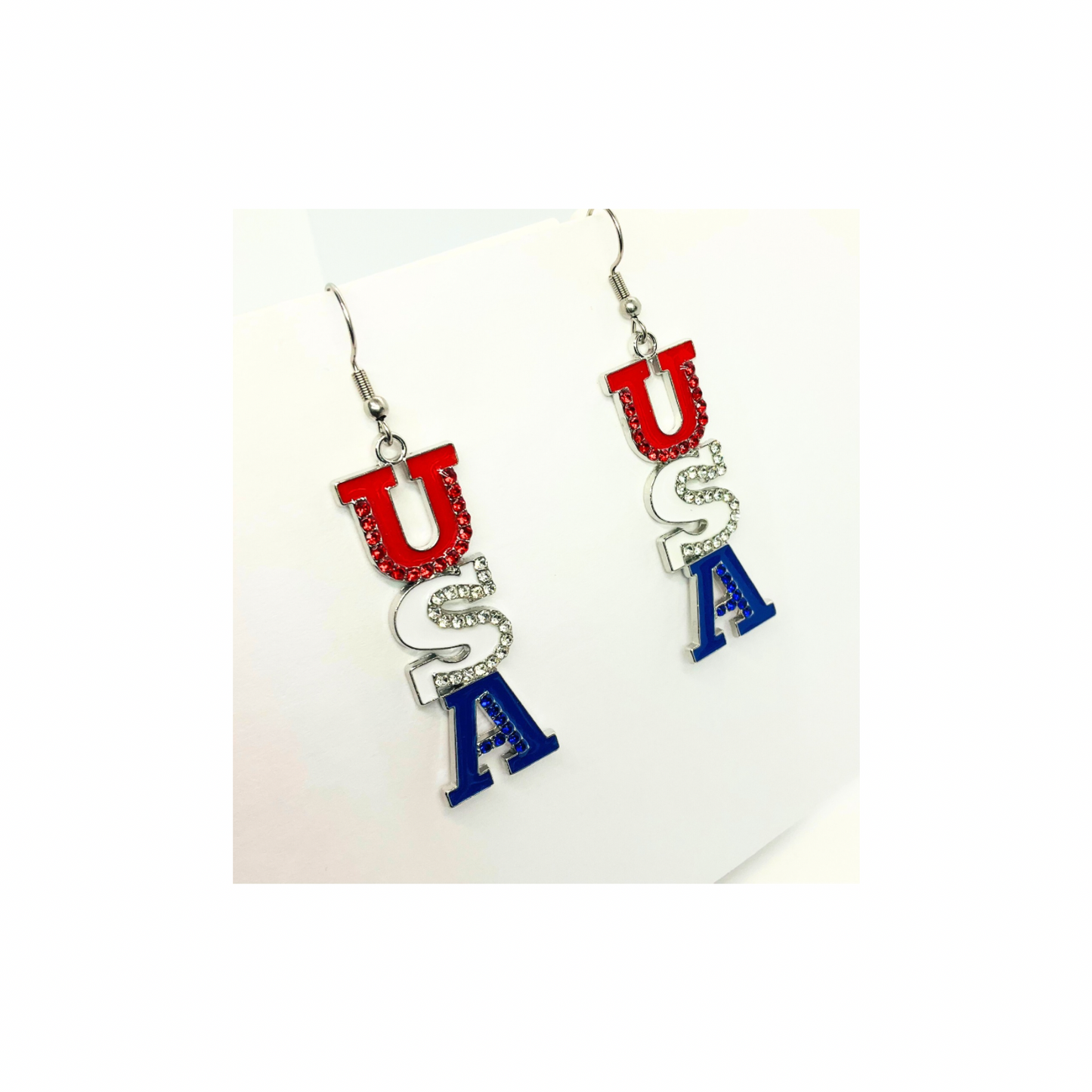 Patriotic Collection USA Rhinestone Dangle Earring for Female Patriotic Accessories