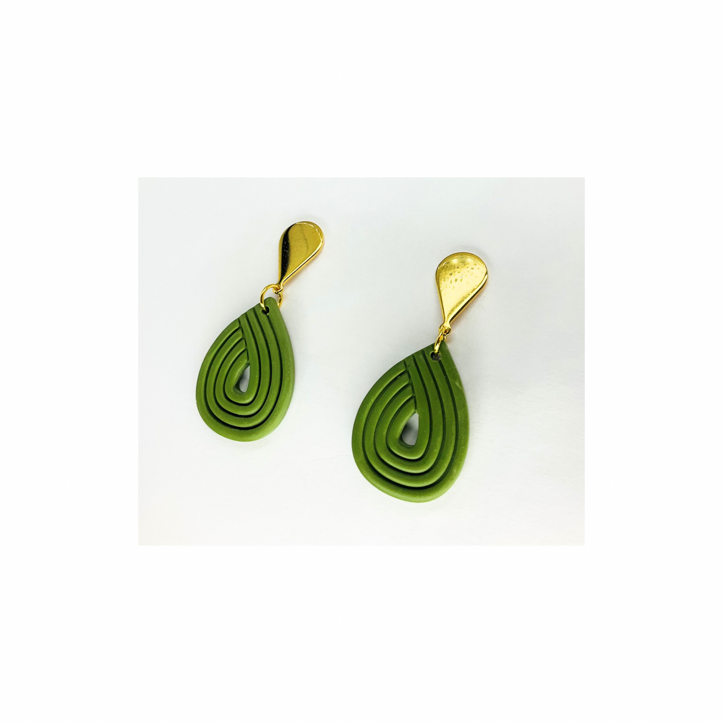 Olive Green Teardrop Dangle with Gold Teardrop Stud Earrings-Crafting By BB