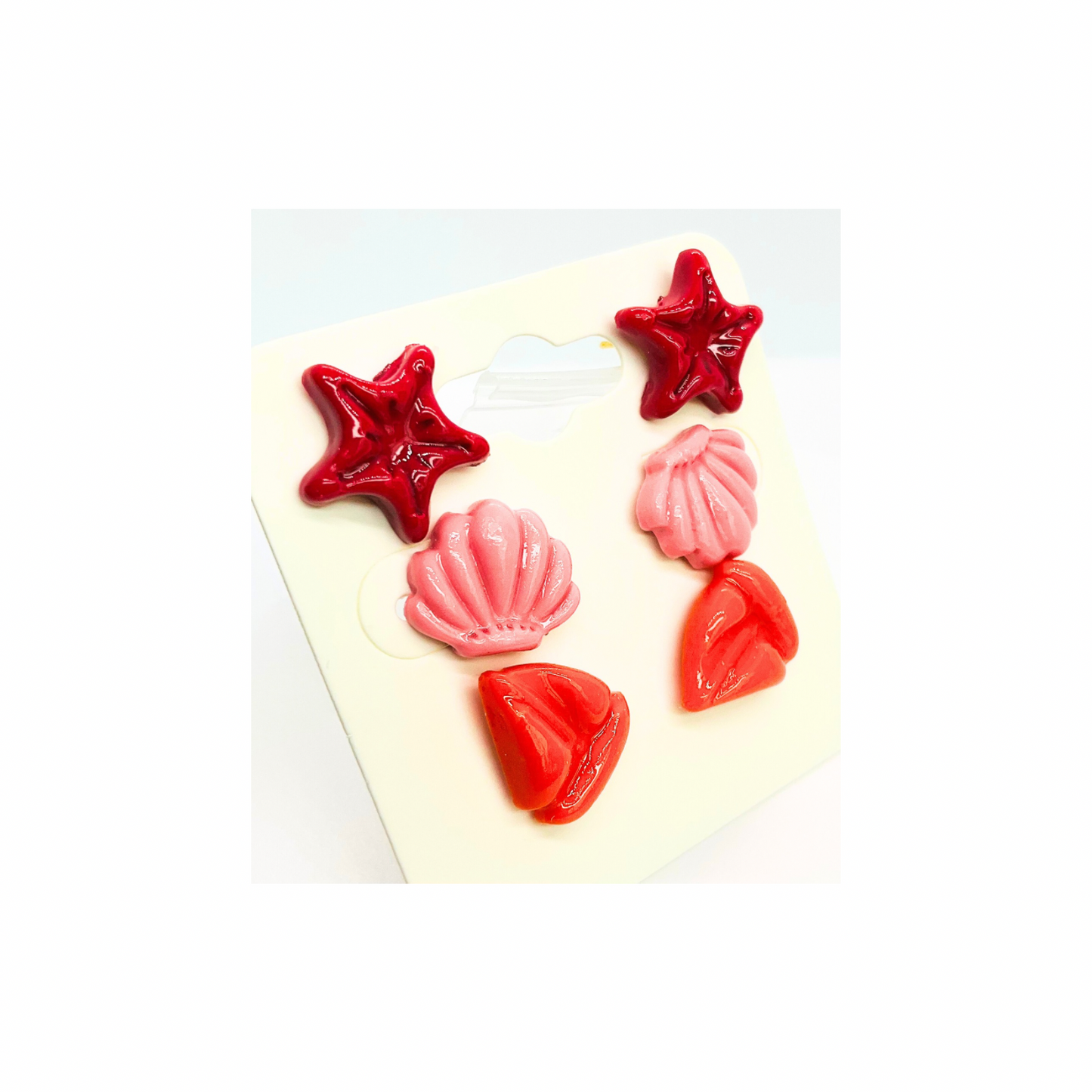 Mermaid Collection Pink Starfish, Light Pink Shell, Orange Sailboat Stud Earrings
