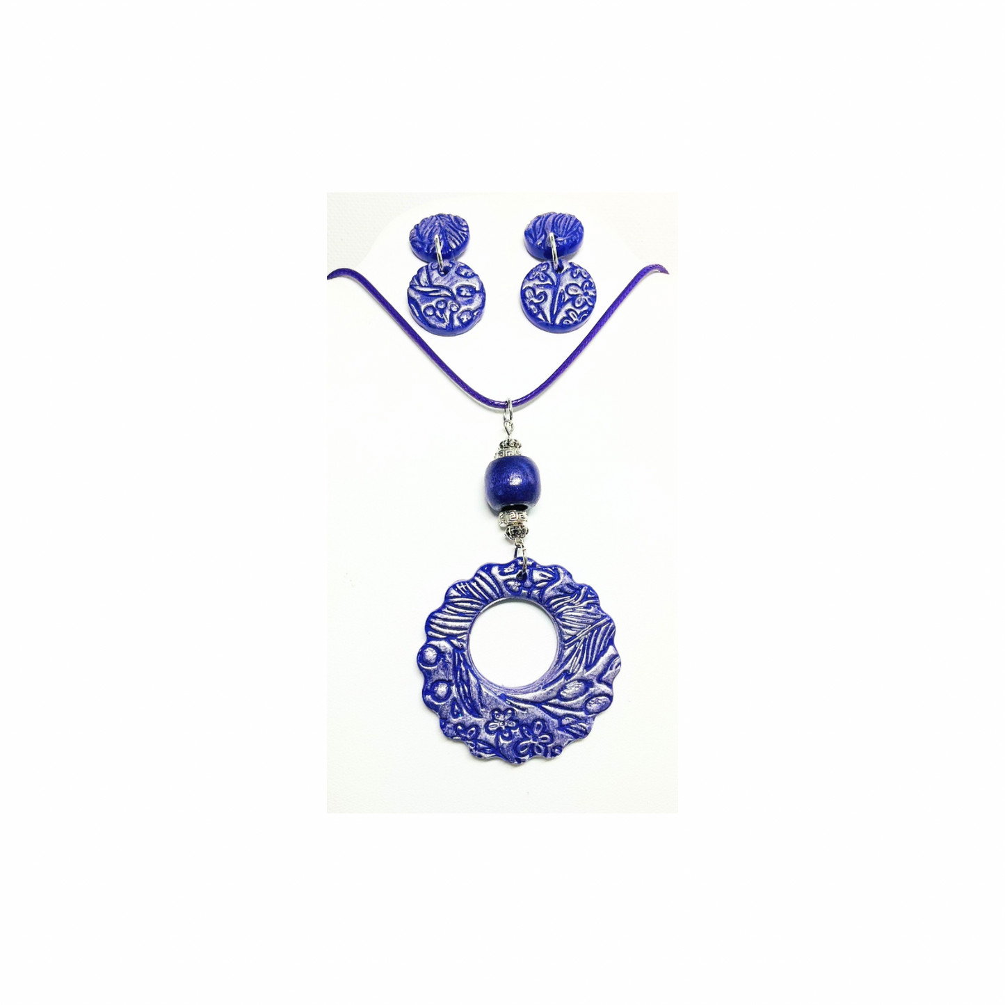 Deep Purple and Silver Circle Pendant and Stud Dangle Jewelry Set with Unique Circular Design for Everyday Elegance