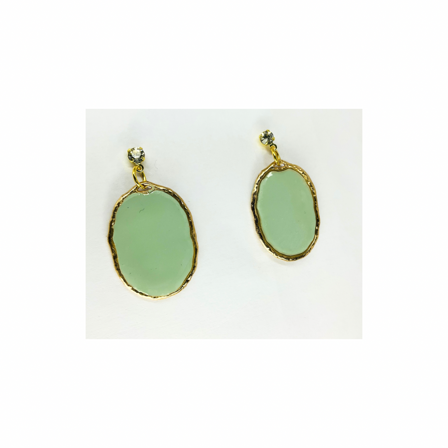 Mint Green Oval Dangle with Rhinestone Stud Earrings-Crafting By BB