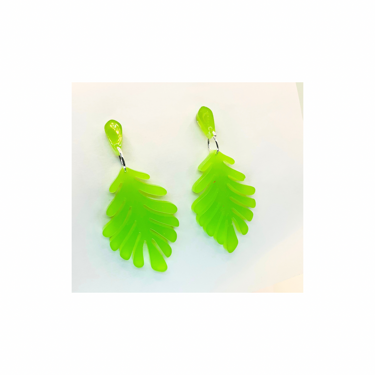 Lime Green Leaf Stud Dangle Earrings