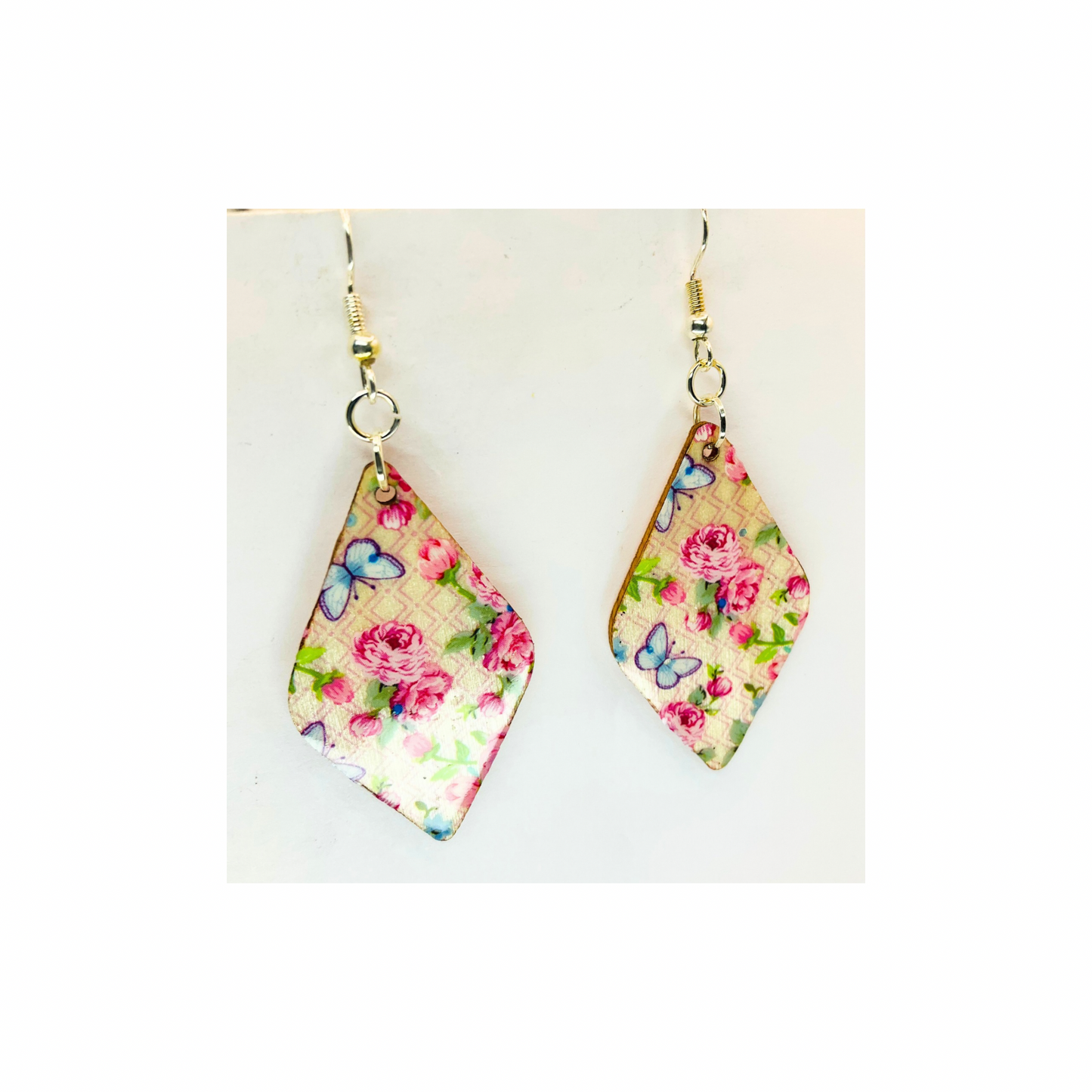 Elegant Pink Rose Bouquet  Lightweight Wood Dangle Earring