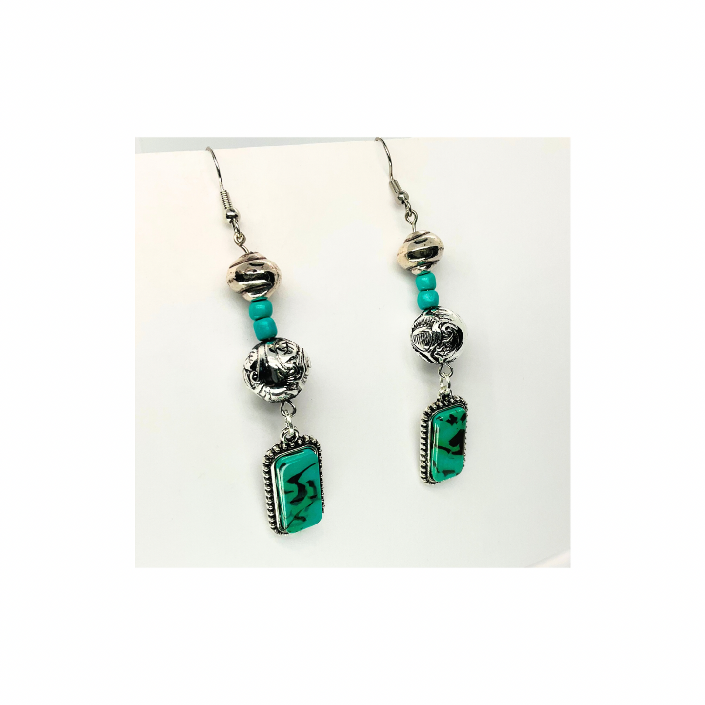 Howlite Turquoise Collection Silver Beads with Turquoise Charm Dangle Earring Elegant Design with Turquoise Charms