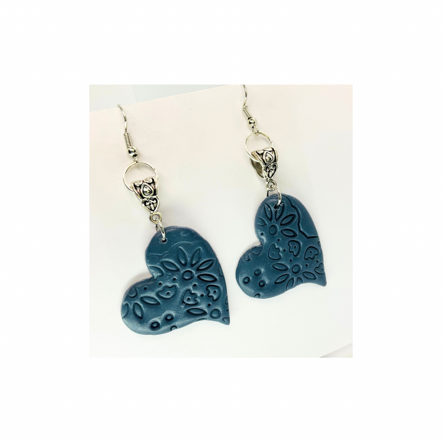 Denim Blue Heart with Silver Dangle Earrings for Female Fashion Accessories Elegant Simple Design Versatile Appea
