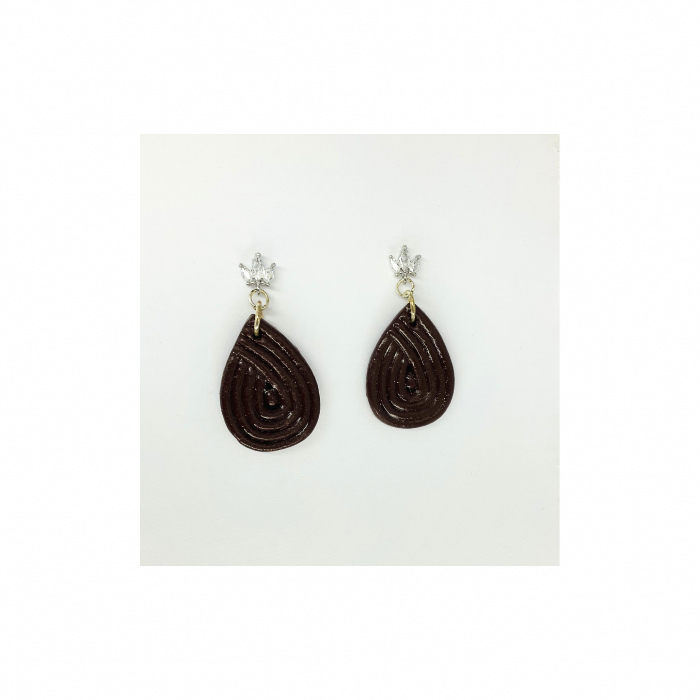Dark Brown Teardrop Dangle with Rhinestone Stud Earring | Crafting By BB
