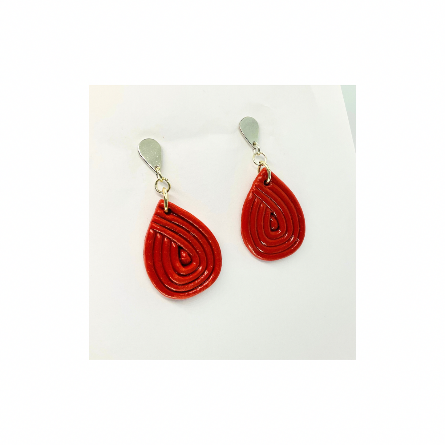Fall Collection Sienna Teardrop with Silver Stud Dangle Earring Red Leather Design for Women
