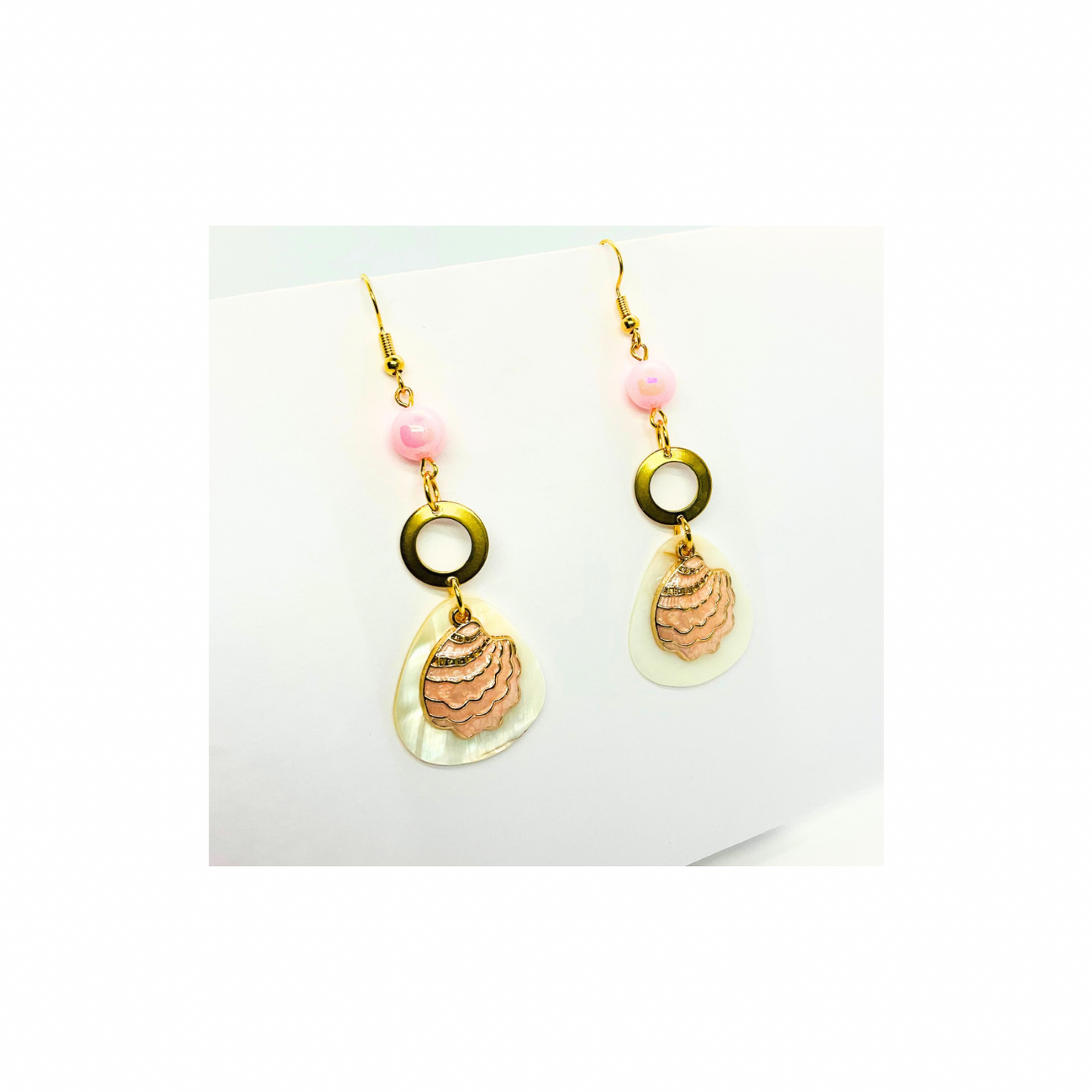 Pink Shell Collection Pink Shell with Bead Dangle Earrings for Female Fashion Accessories