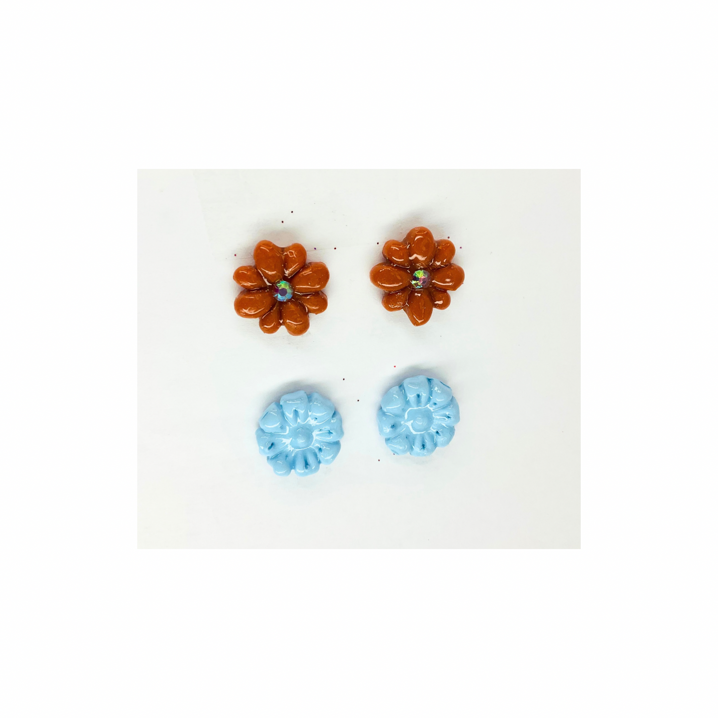 Blue and Brown Flower Stud Earrings-Crafting By BB