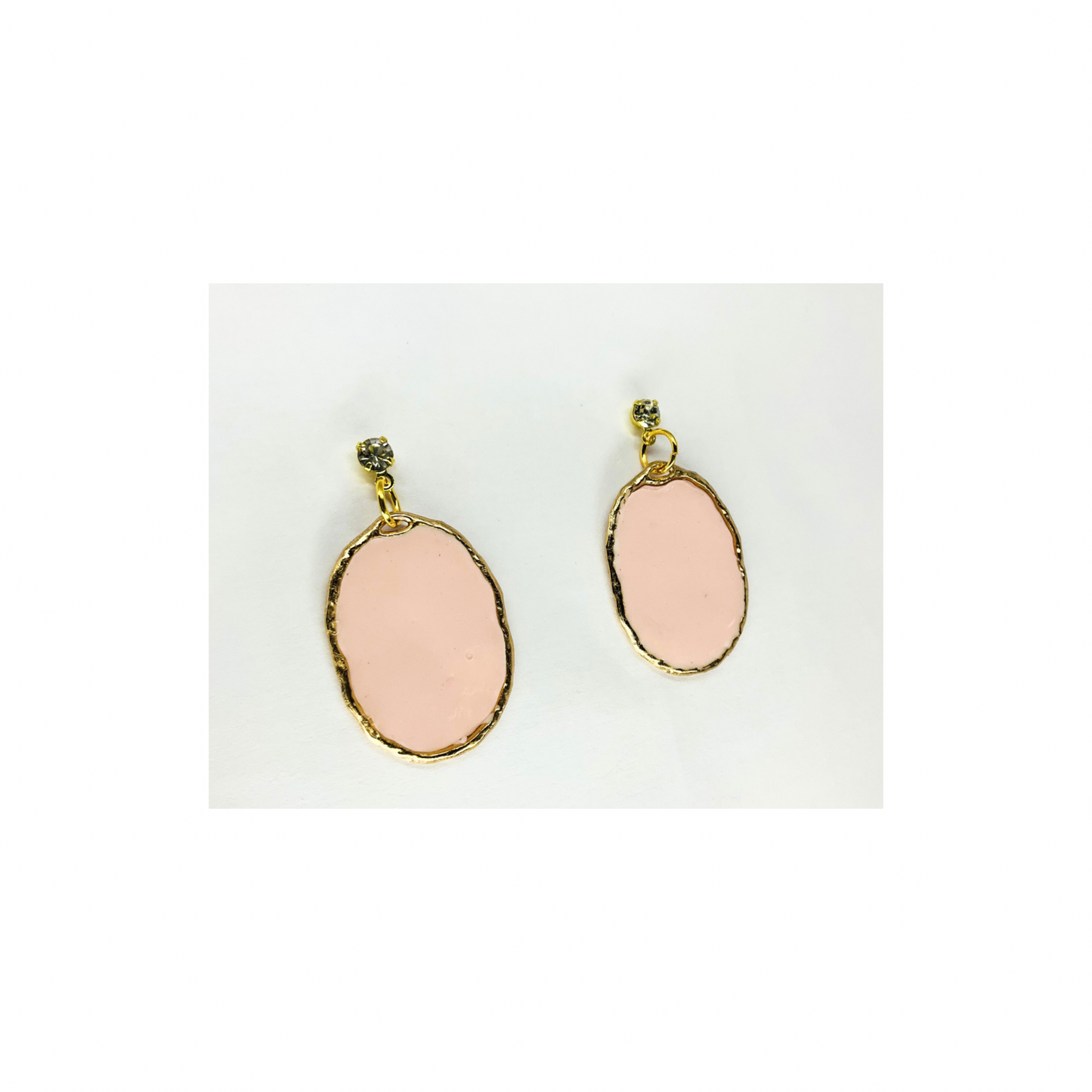 Pink and Gold Oval Dangle with Rhinestone Stud Earring-Crafting By BB