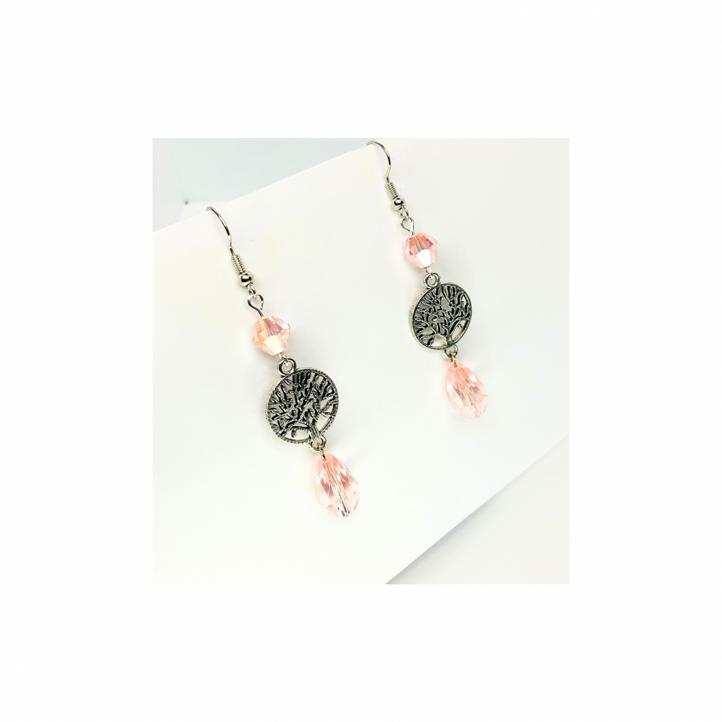 Crystal Chandelier Collection Tree of Life Dangle Earrings for Female with Pink Accents and Tree Design