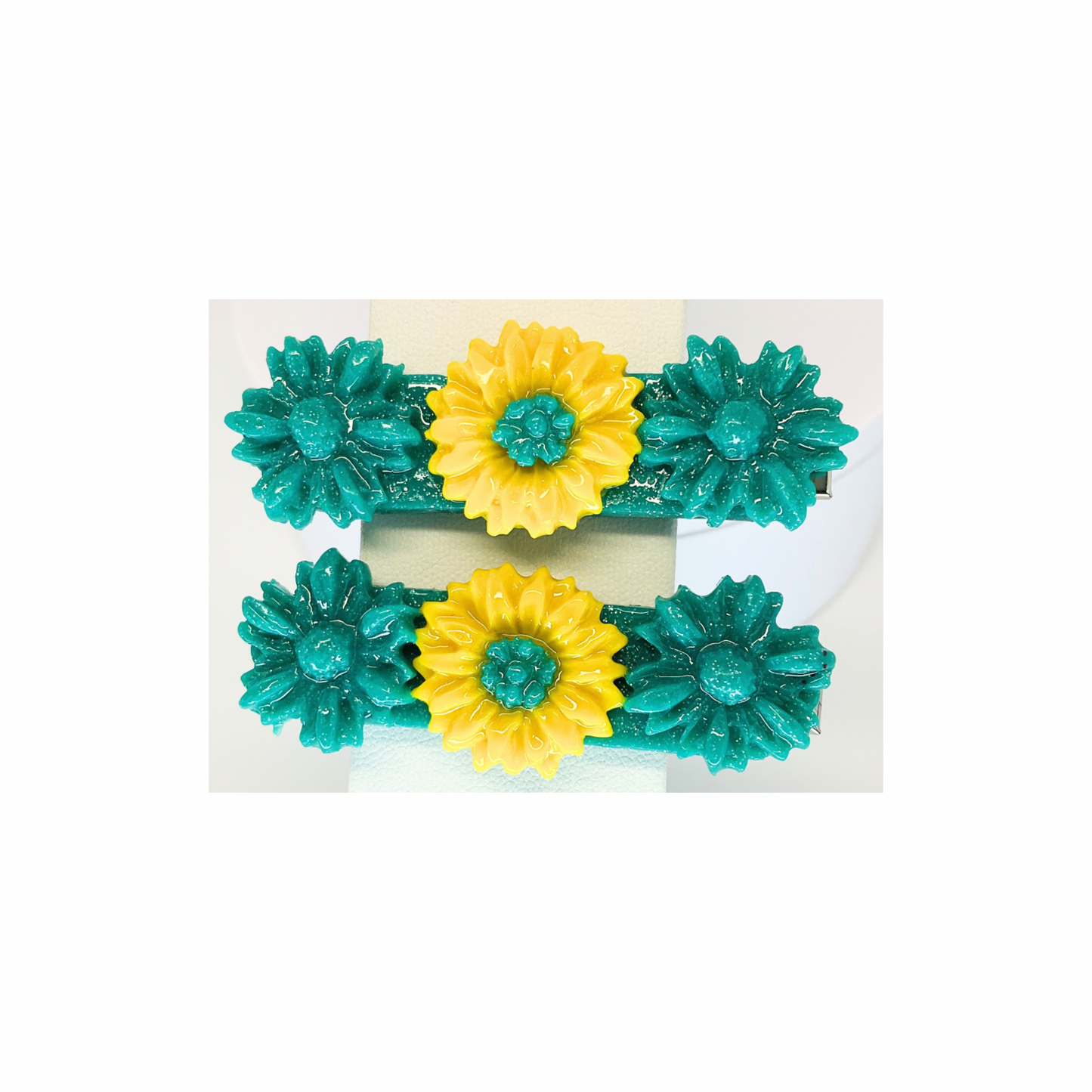 Green and Yellow Flower 2-Inch Hair Clip-Crafting By BB