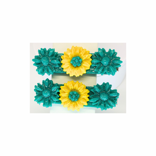 Green and Yellow Flower 2-Inch Hair Clip-Crafting By BB