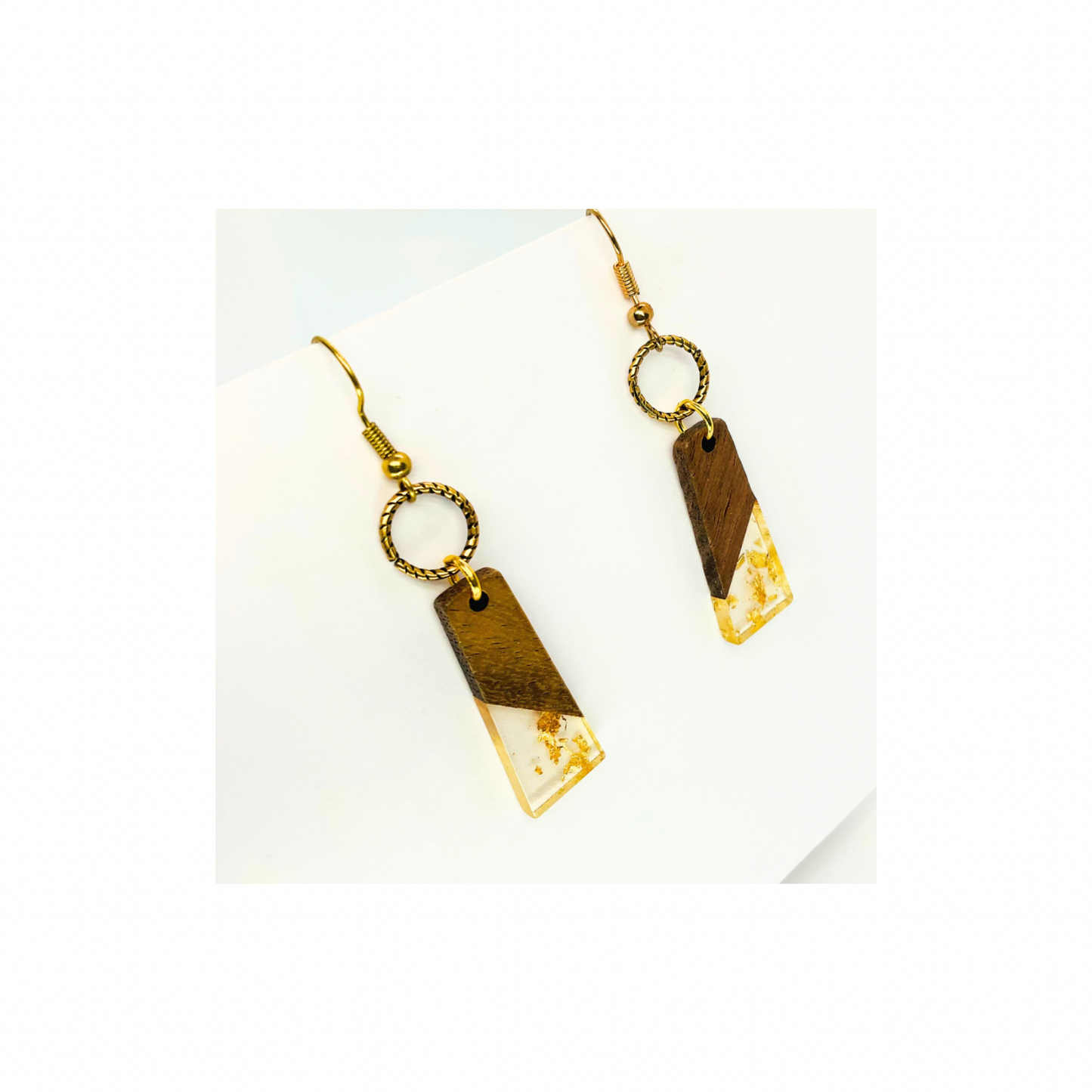 Boho Wood Collection Dangle Earrings for Female - Unique Design with Gold Accents and Wooden Elements