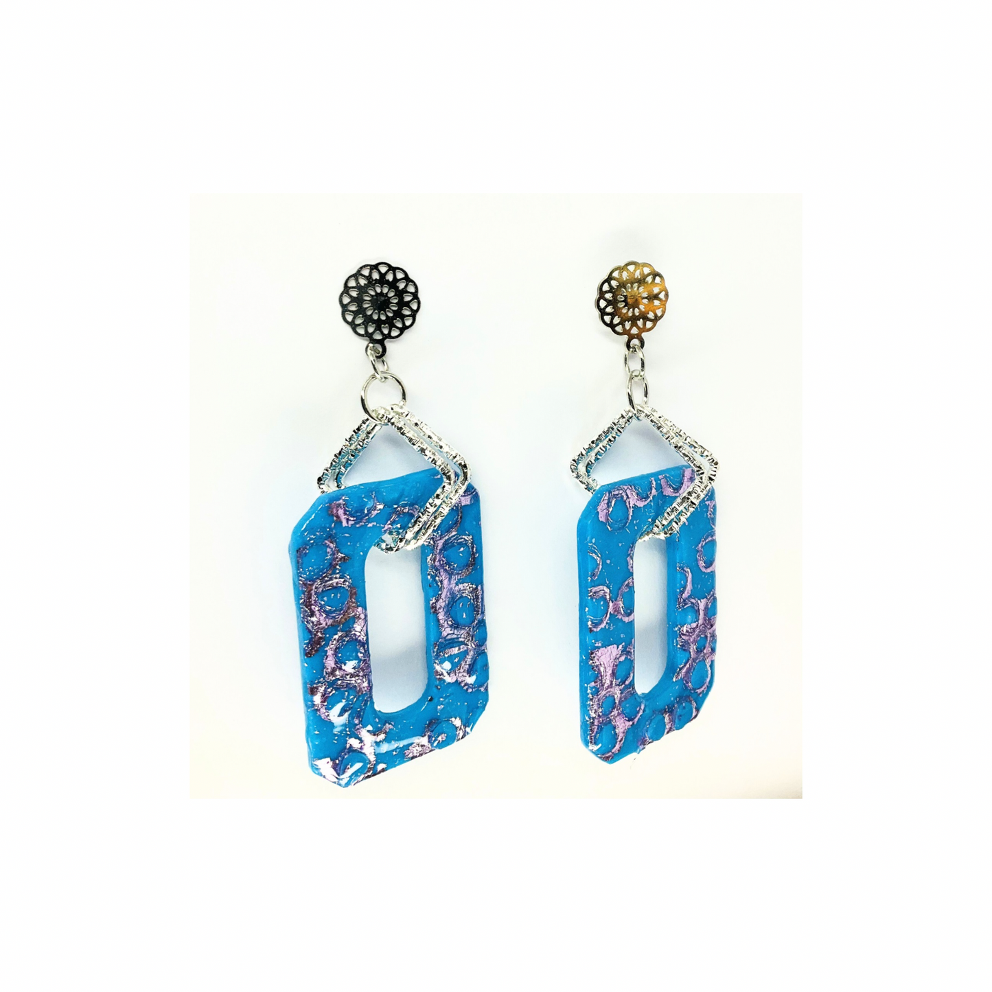 Azure Blue and Purple Dangle with Filigree Silver Stud Earring-Crafting By BB