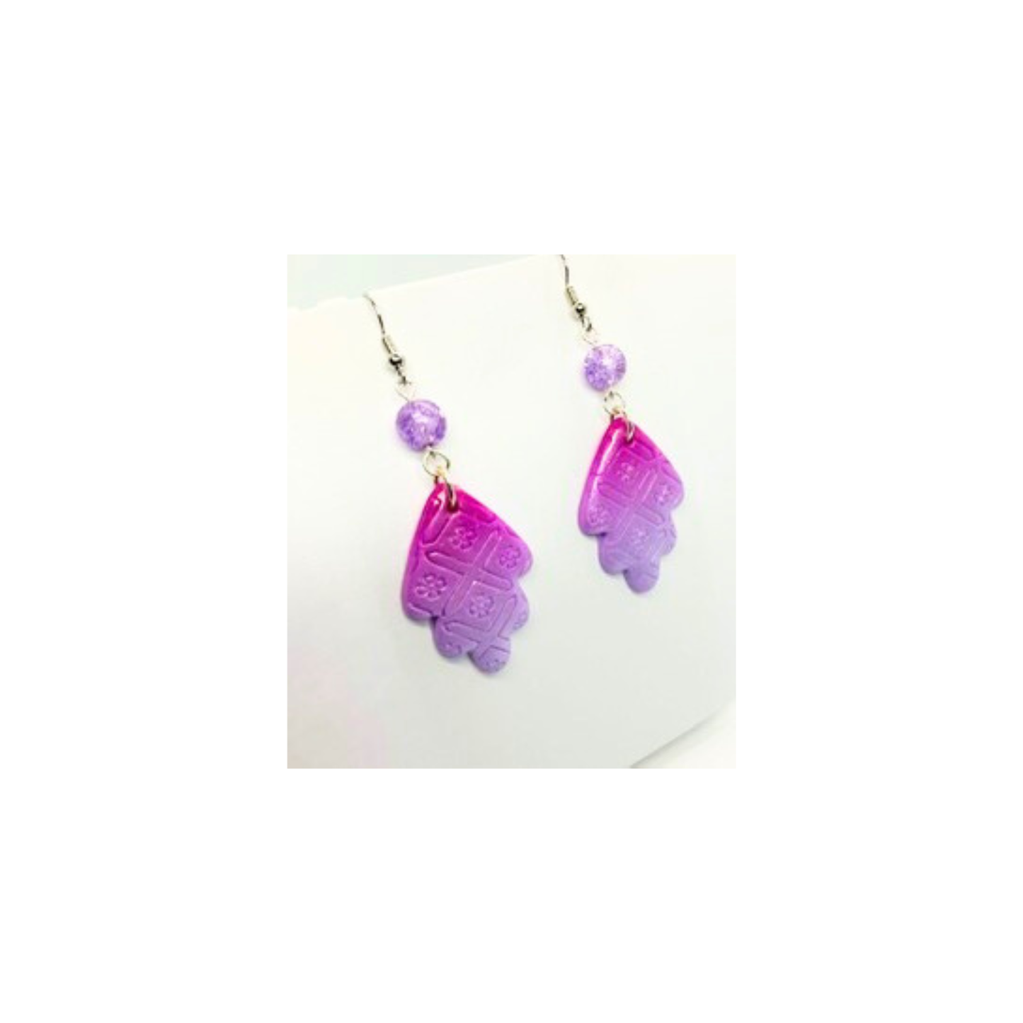 Violet Variegated Dangle Earrings with Bead Embellishments