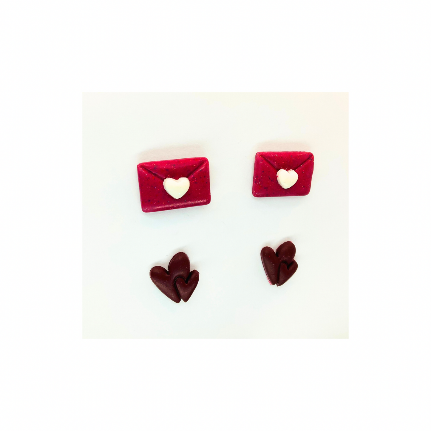 Pink Envelope and Burgundy Double Heart Stud Earrings-Crafting By BB