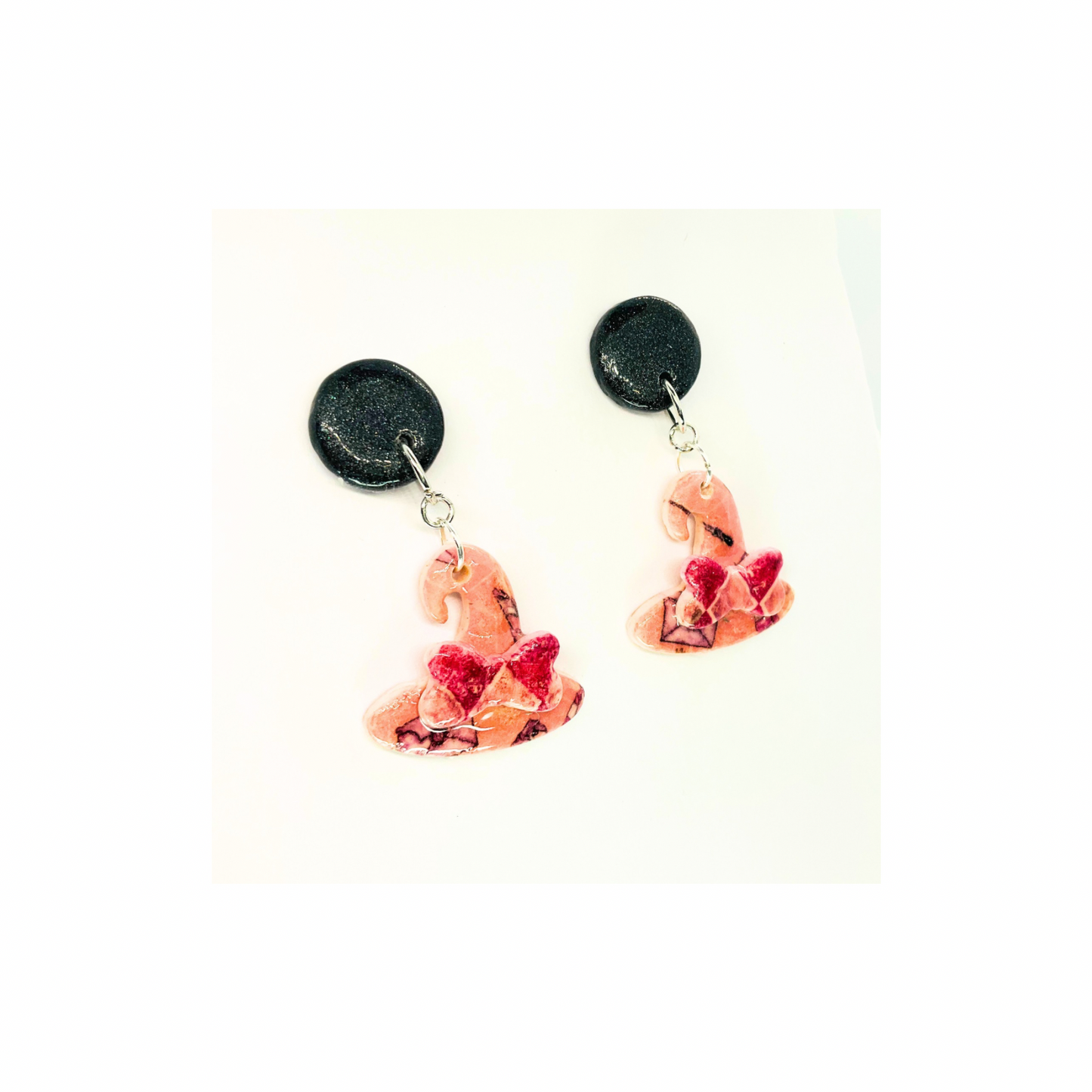 Wizard Collection Witch Hat with Bow Dangle Earrings for Female - Unique Design Accessory