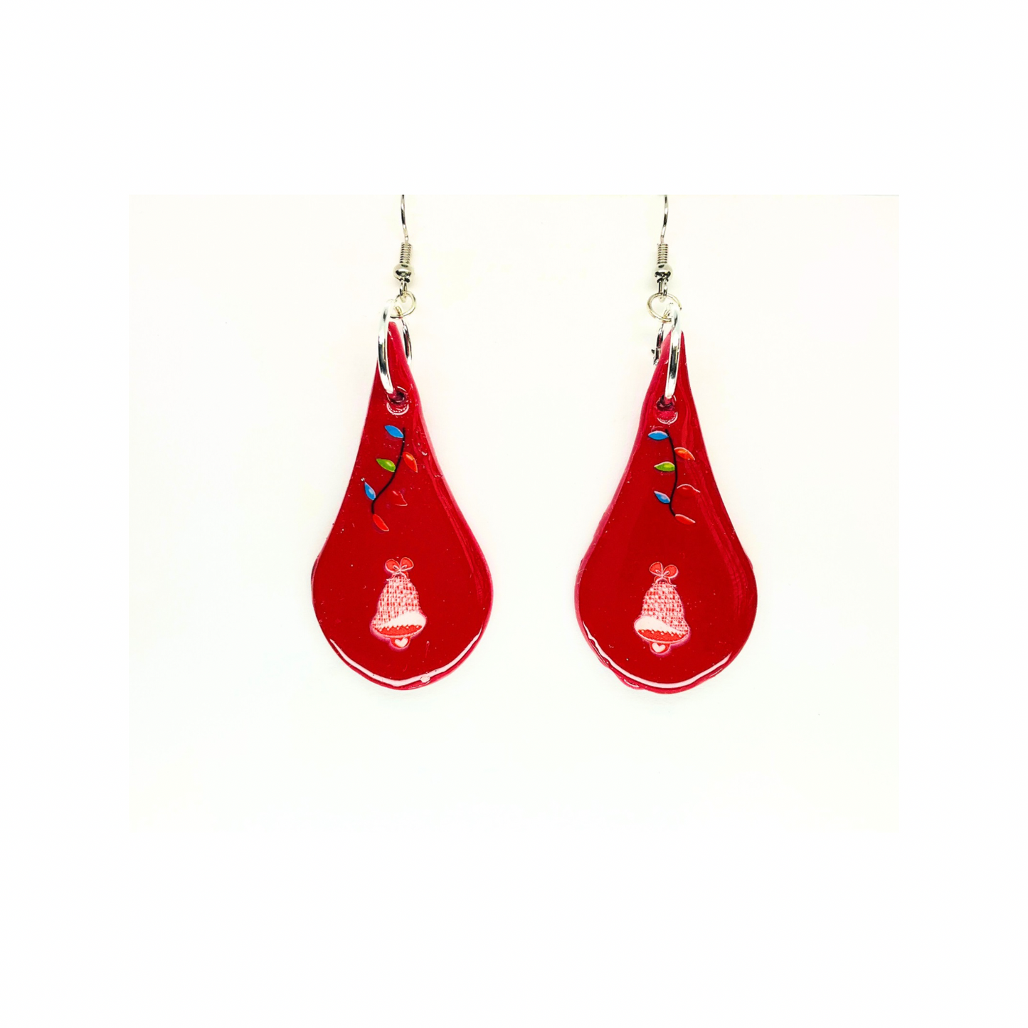 Christmas in July Collection Red Teardrop Dangle Earrings with Festive Design and Colorful Accents