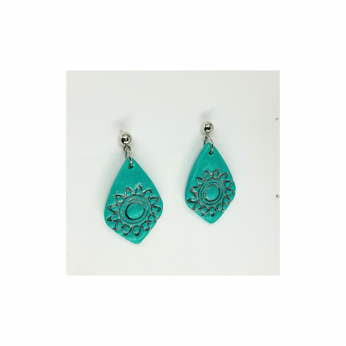 Turquoise Starburst Teardrop with Silver Ball Stud Dangle Earring-Crafting By BB