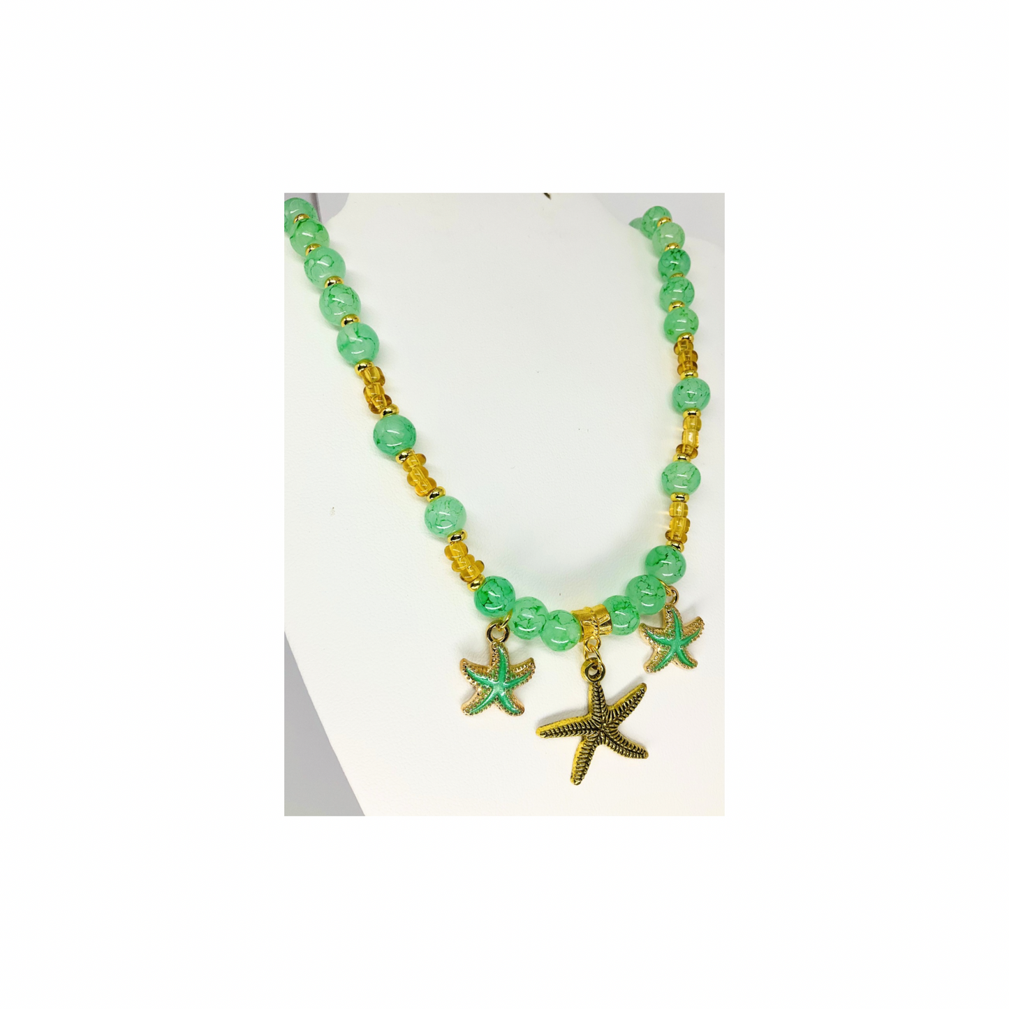 Green Beaded 17-inch Necklace with Starfish Charms-Crafting By BB