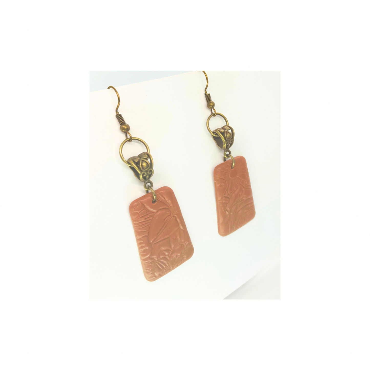 Leather Bronze Imprinted Dangle Earrings - Simple Design with Unique Imprint Pattern