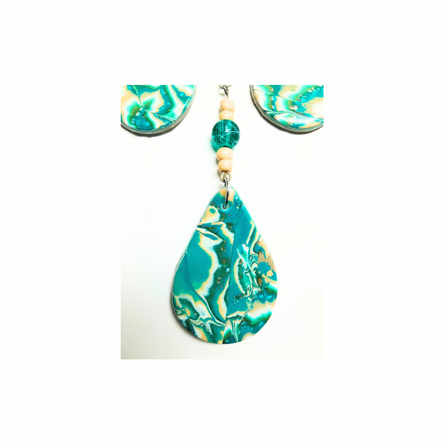 Faux Oyster Turquoise Necklace & Earring Set - Handmade with Polymer Clay & Beading, Unique Design