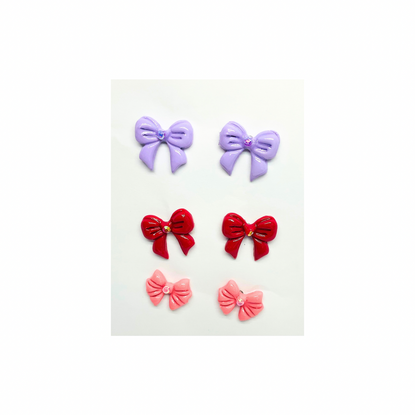 Bow Stud Earrings in Purple, Red and Pink