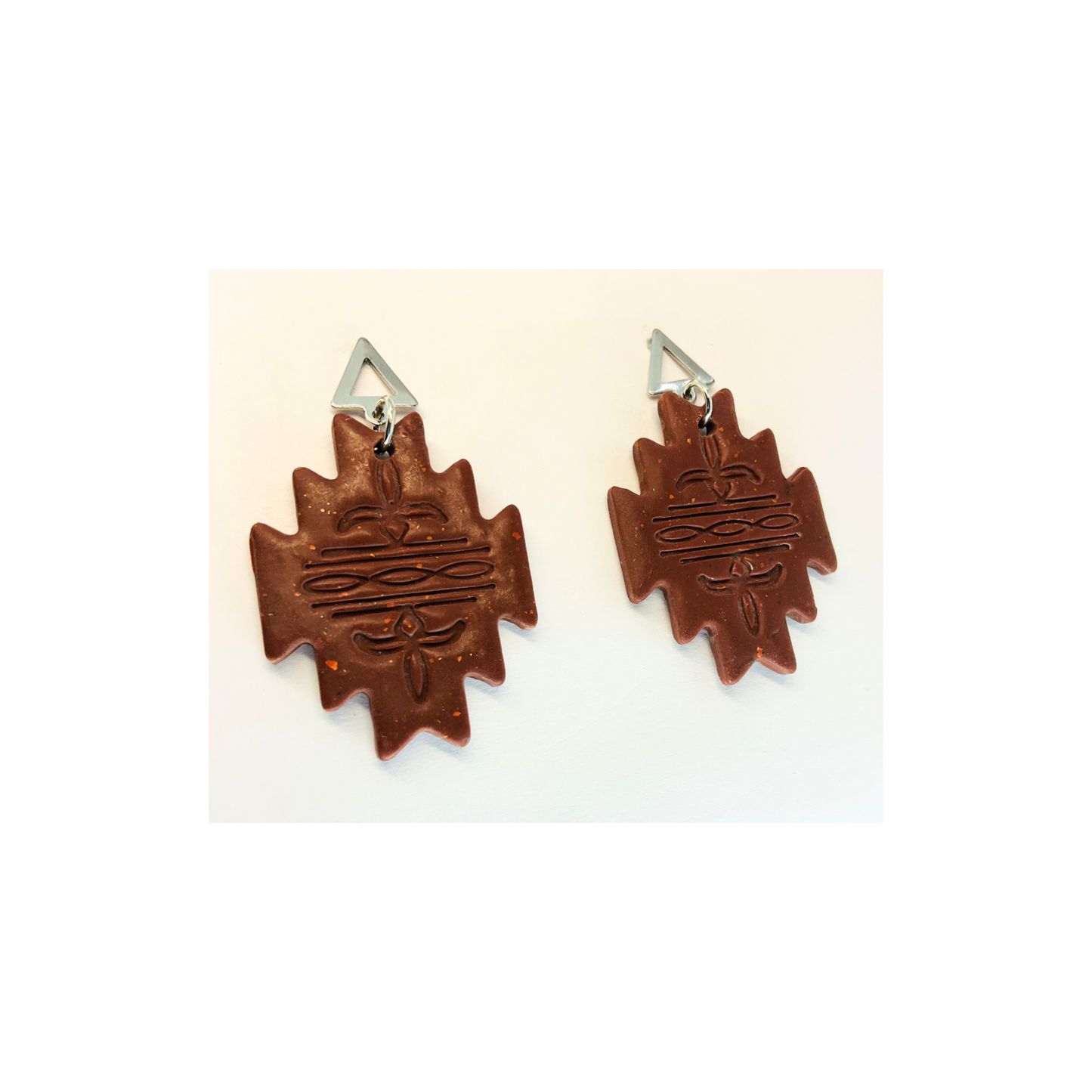 Brown Aztec Southwest Boot Stitch Dangle with Silver Stud Earrings-Crafting By BB