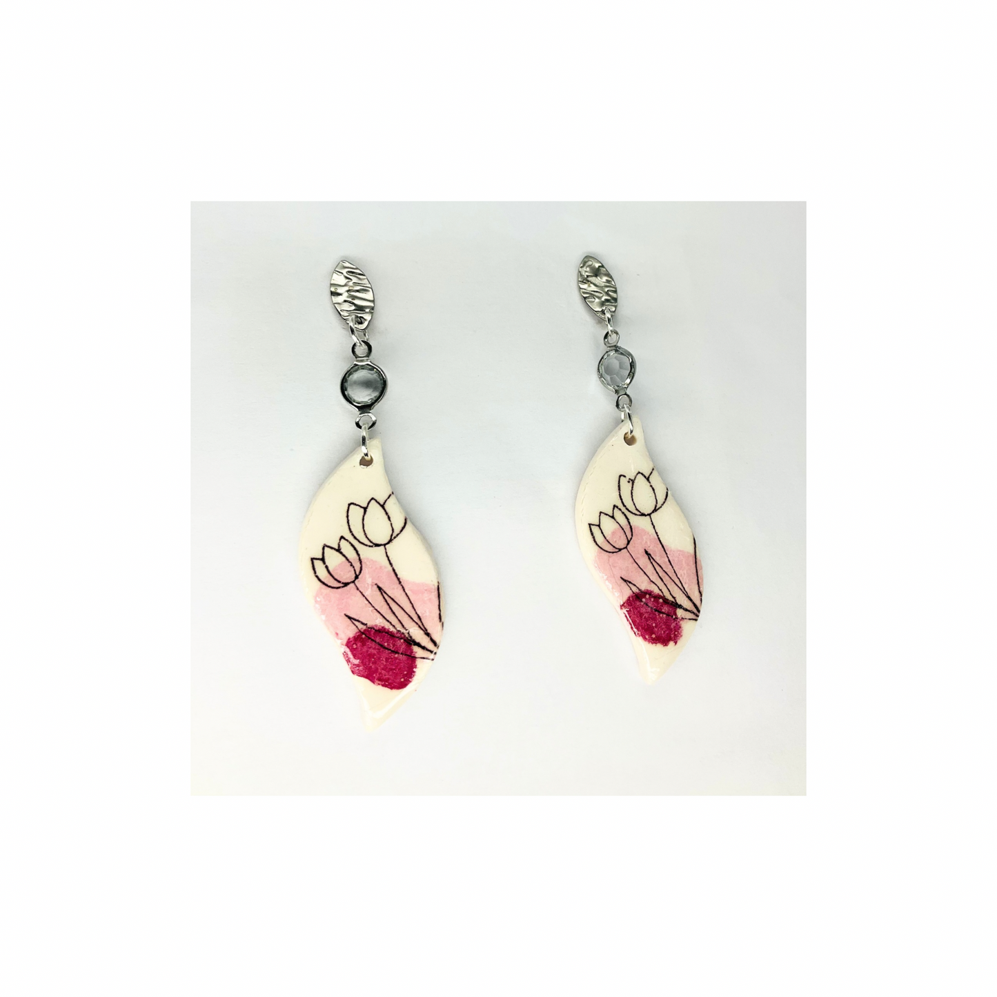 Flower Line Art Dangle with Silver Stud Earrings-Crating By BB