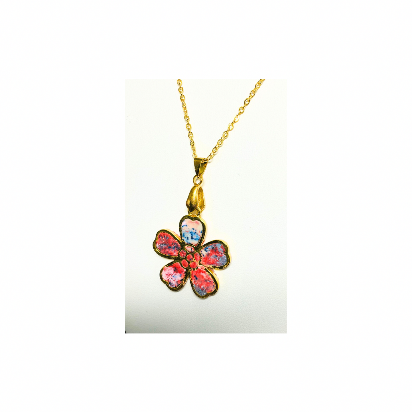 Tie Dye Gold Flower Pendant Necklace in Polymer Clay with 18-Inch Chain - Unique & Quality Crafted Jewelry