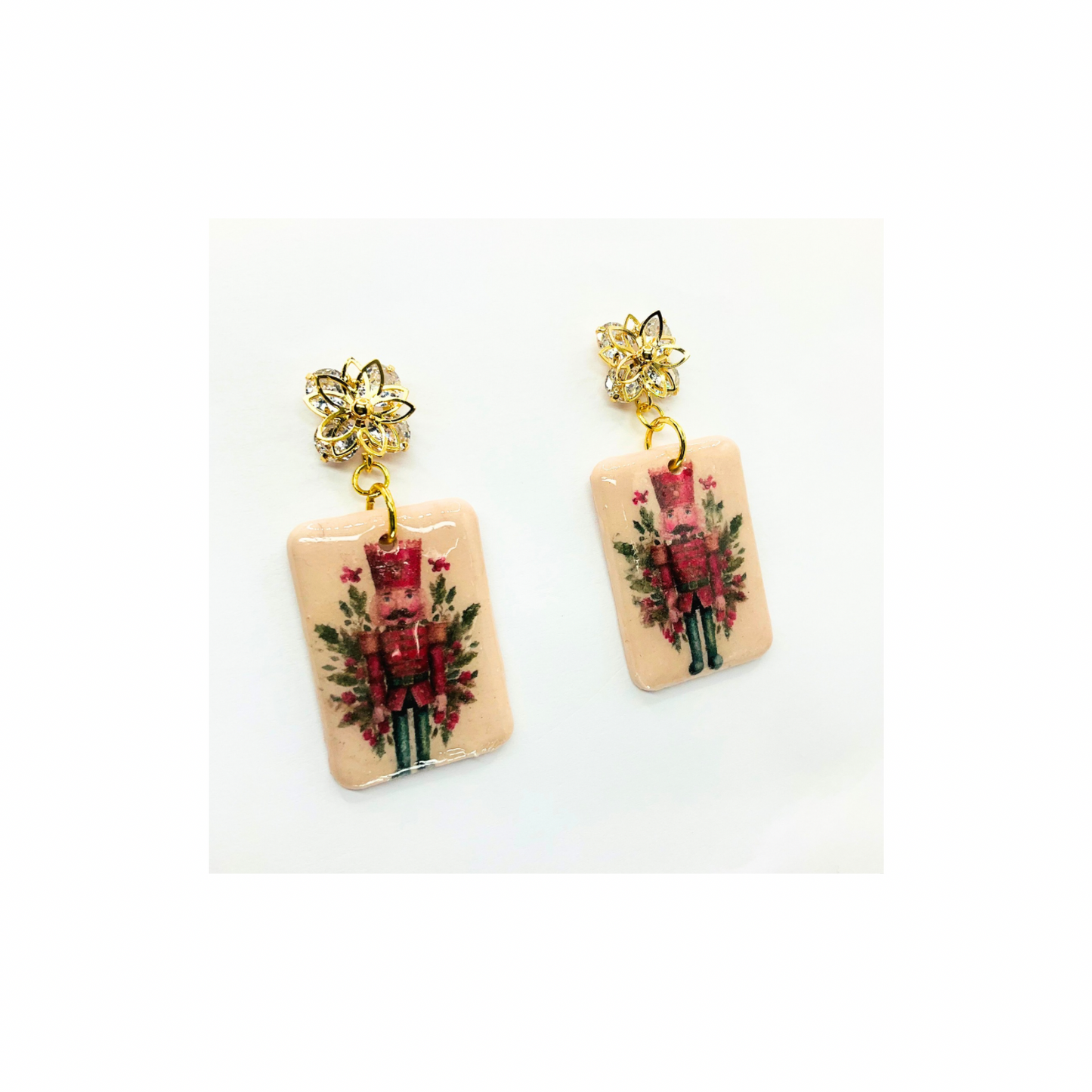 Nutcracker Dangle Earrings with Rhinestone Star Studs – Festive Holiday Accessory for Women, Perfect Christmas Gift
